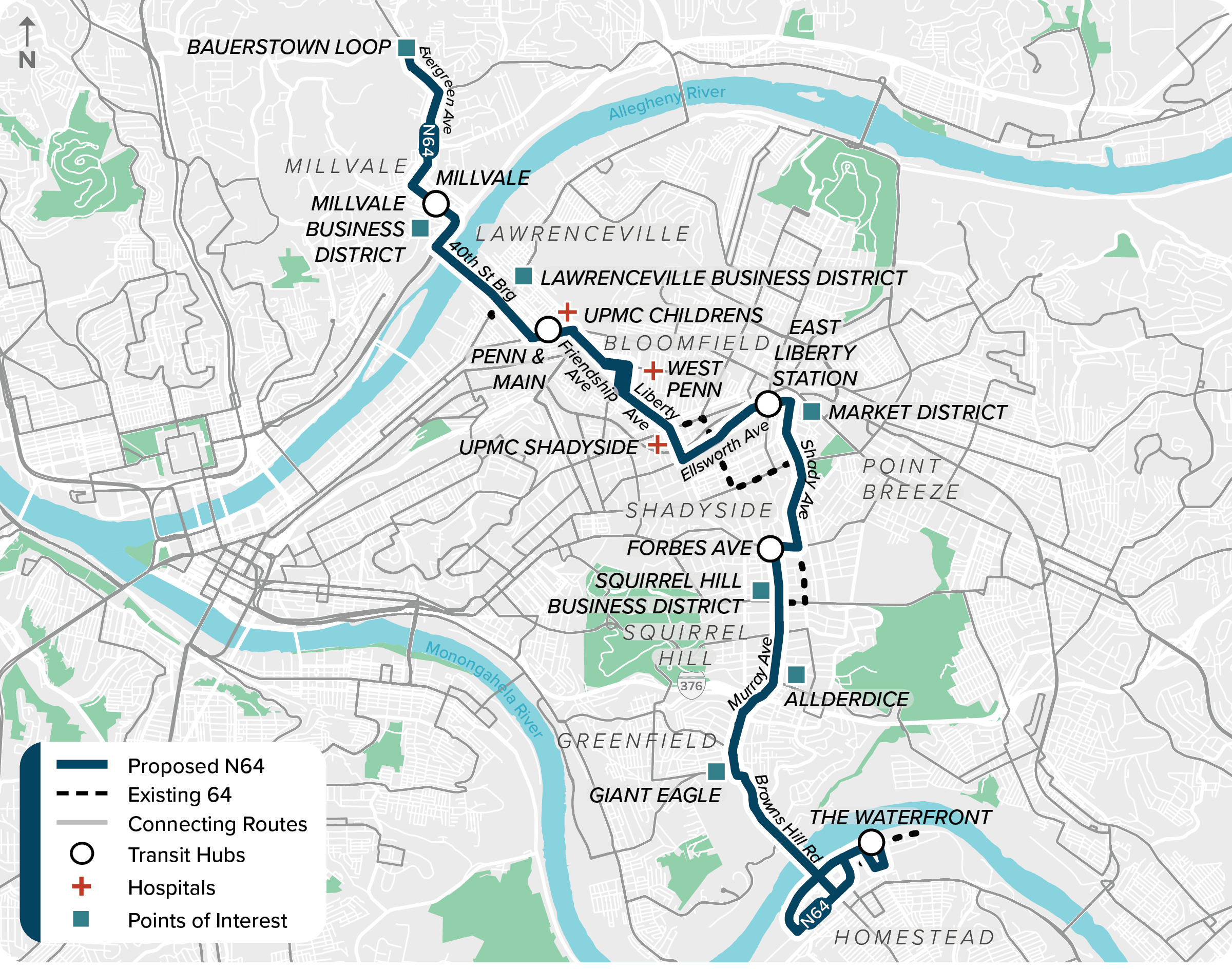 Proposed (N64): Map of proposed modified N64 route