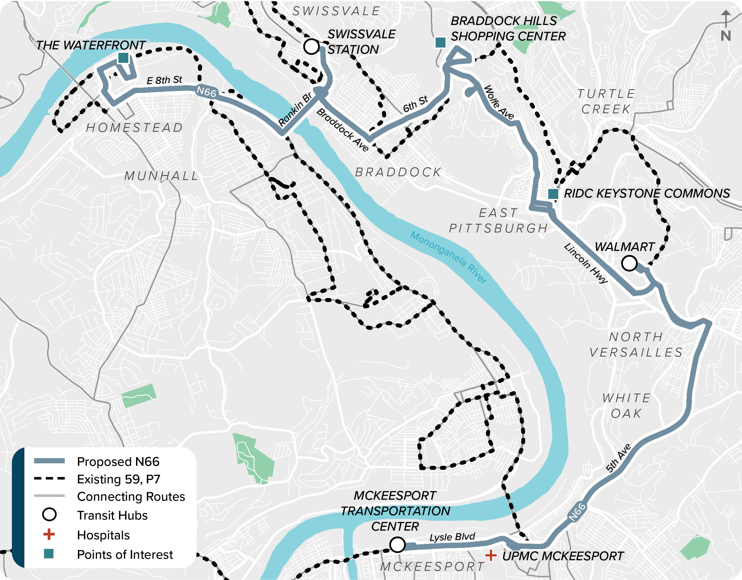 Proposed (N66): Map of proposed modified N66 route
