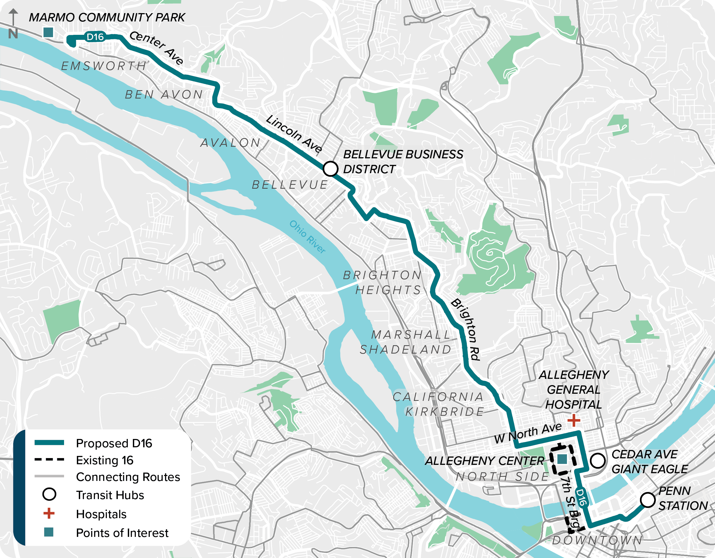 Proposed (D16): Map of proposed modified D16 route