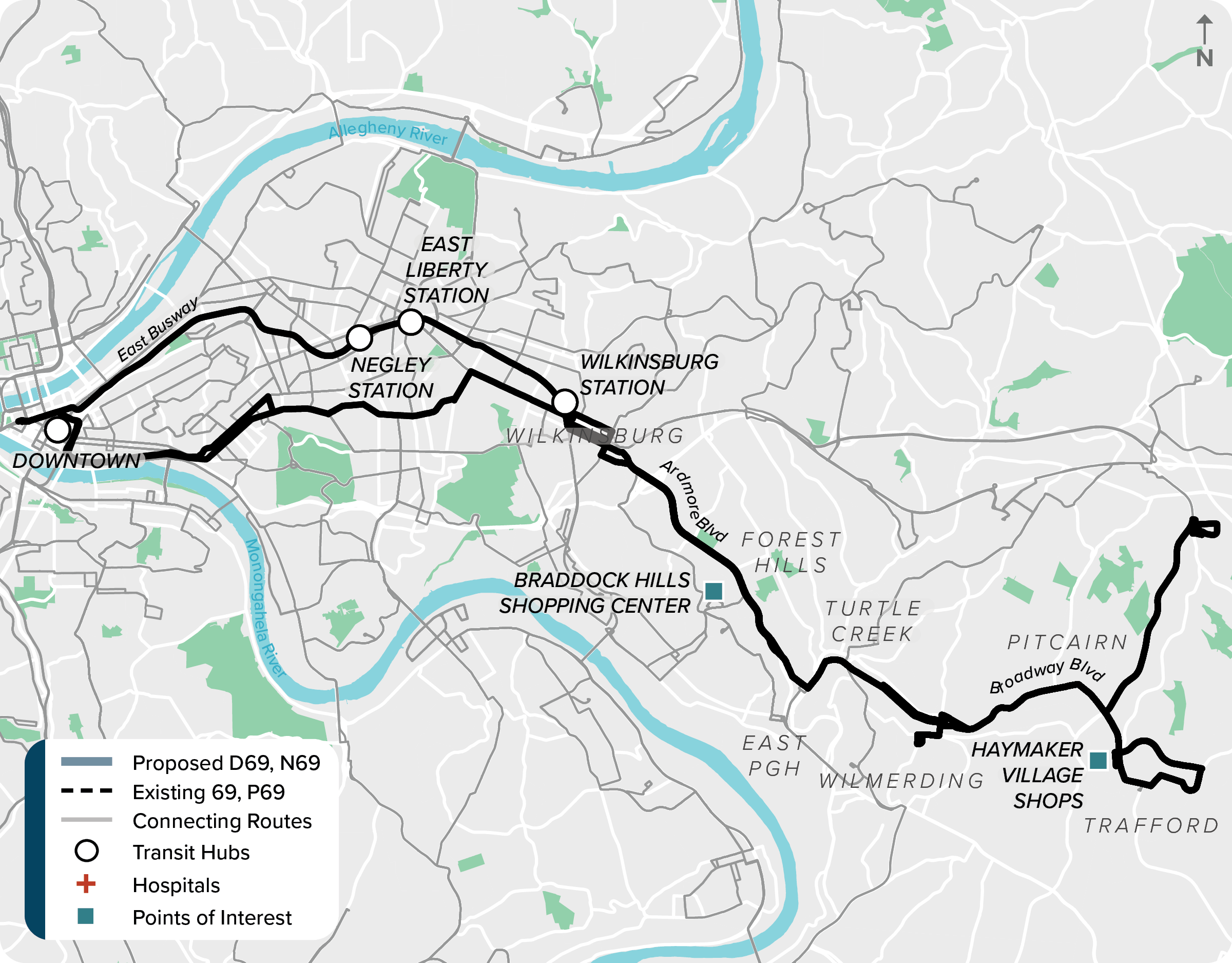 Existing (69 & P69): Map of current routes 69 & P69