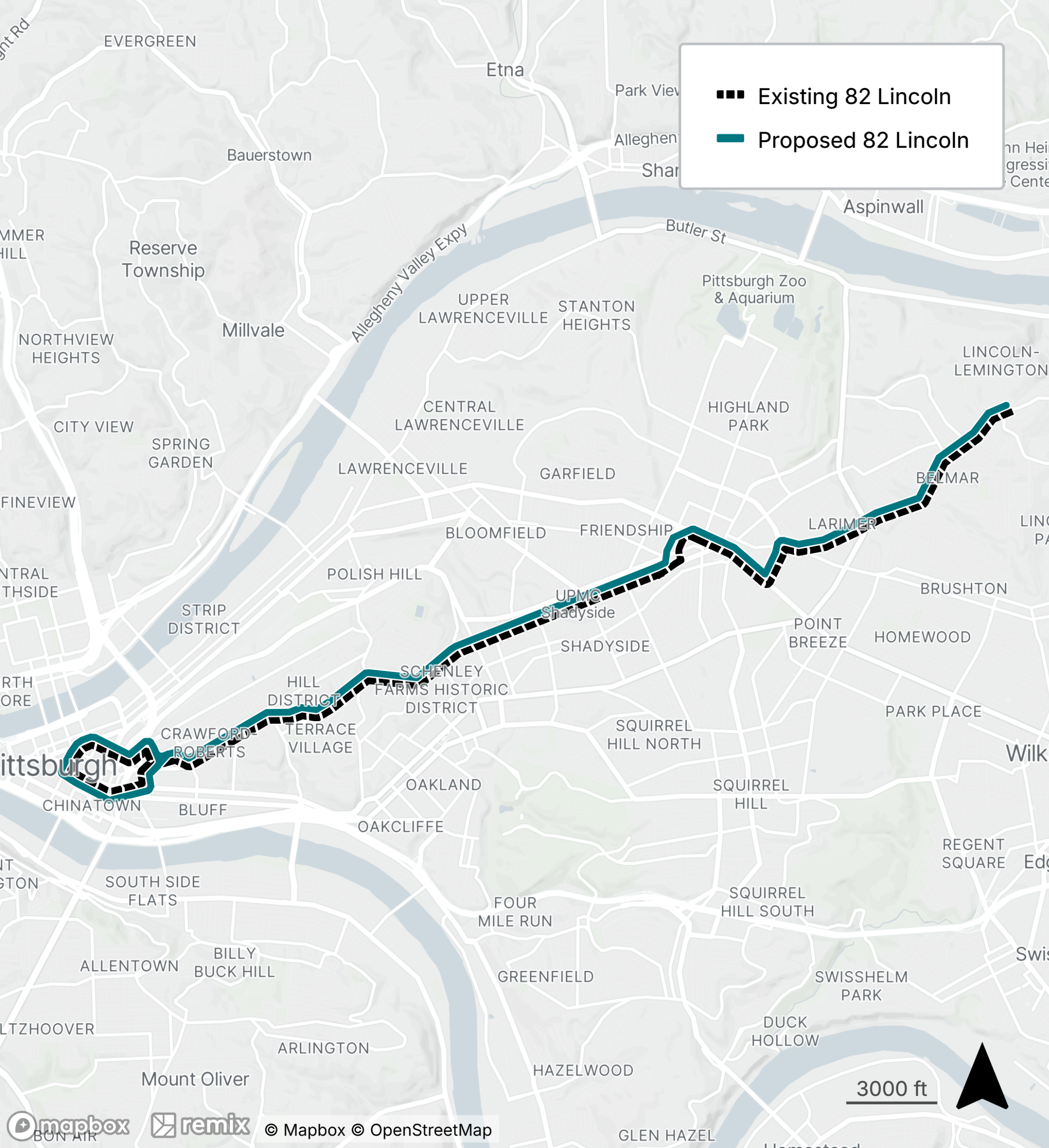 Map of the proposed bus line refresh route 82