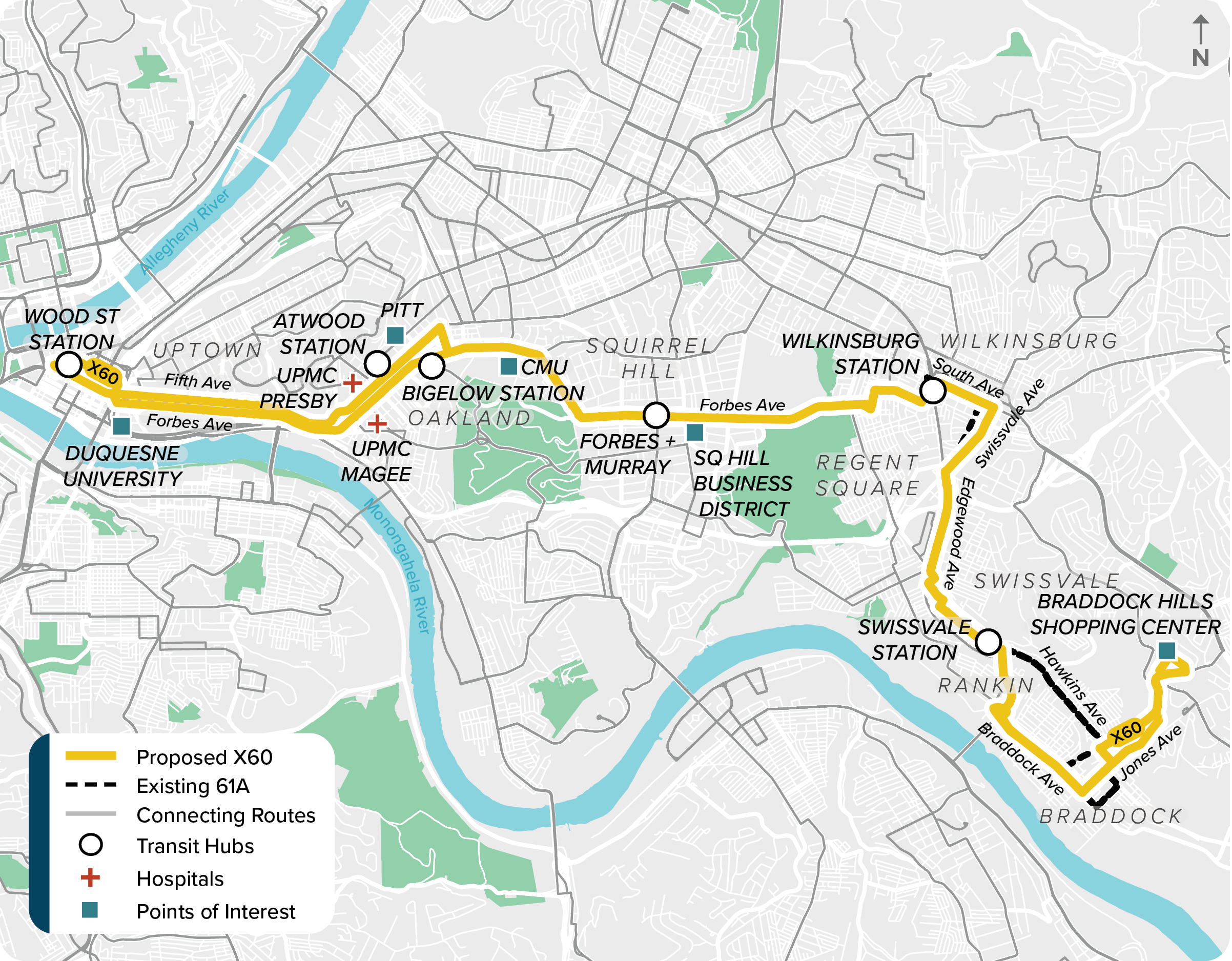 Proposed (X60): Map of proposed modified X60 route
