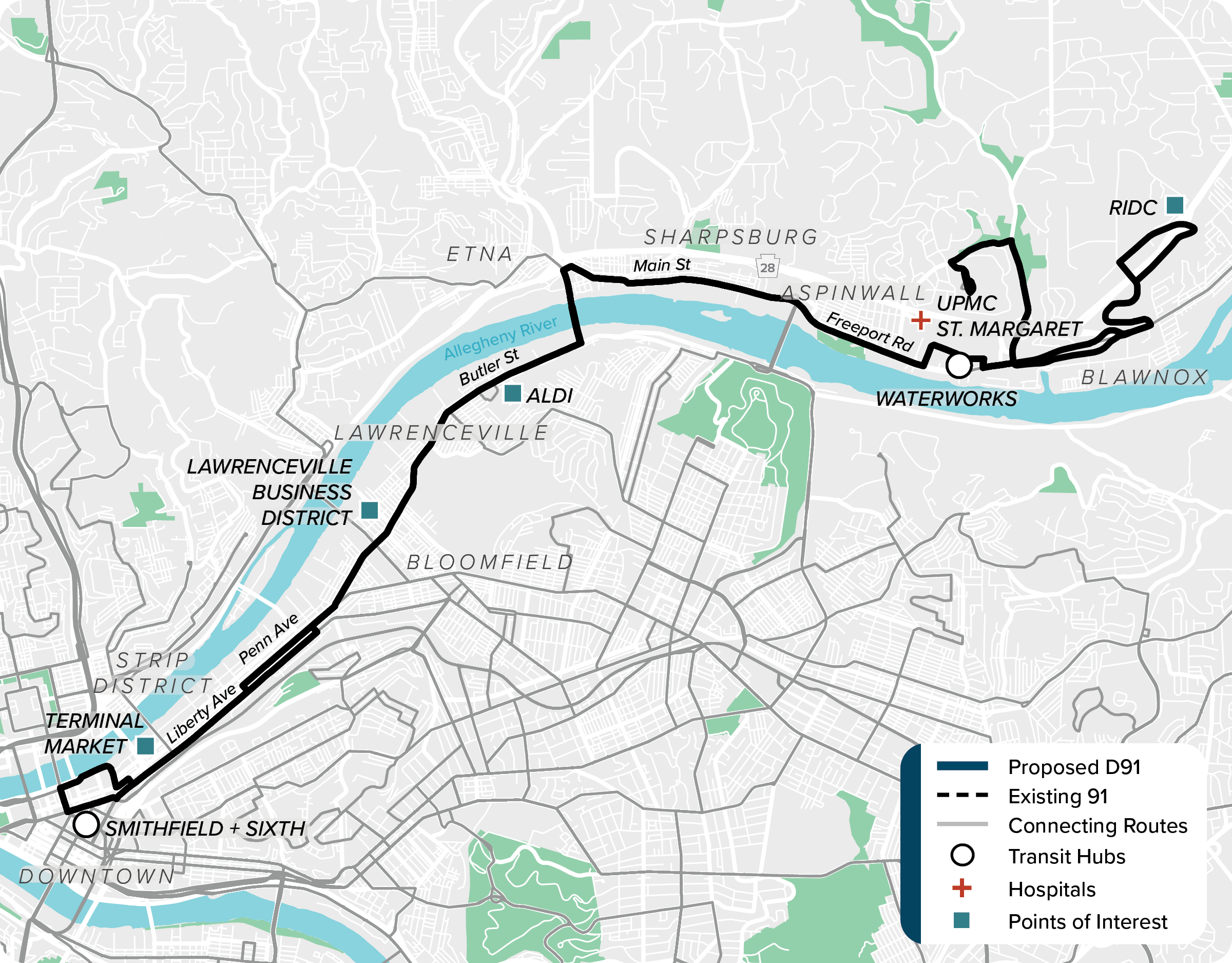 Existing (91): Map of current route 91