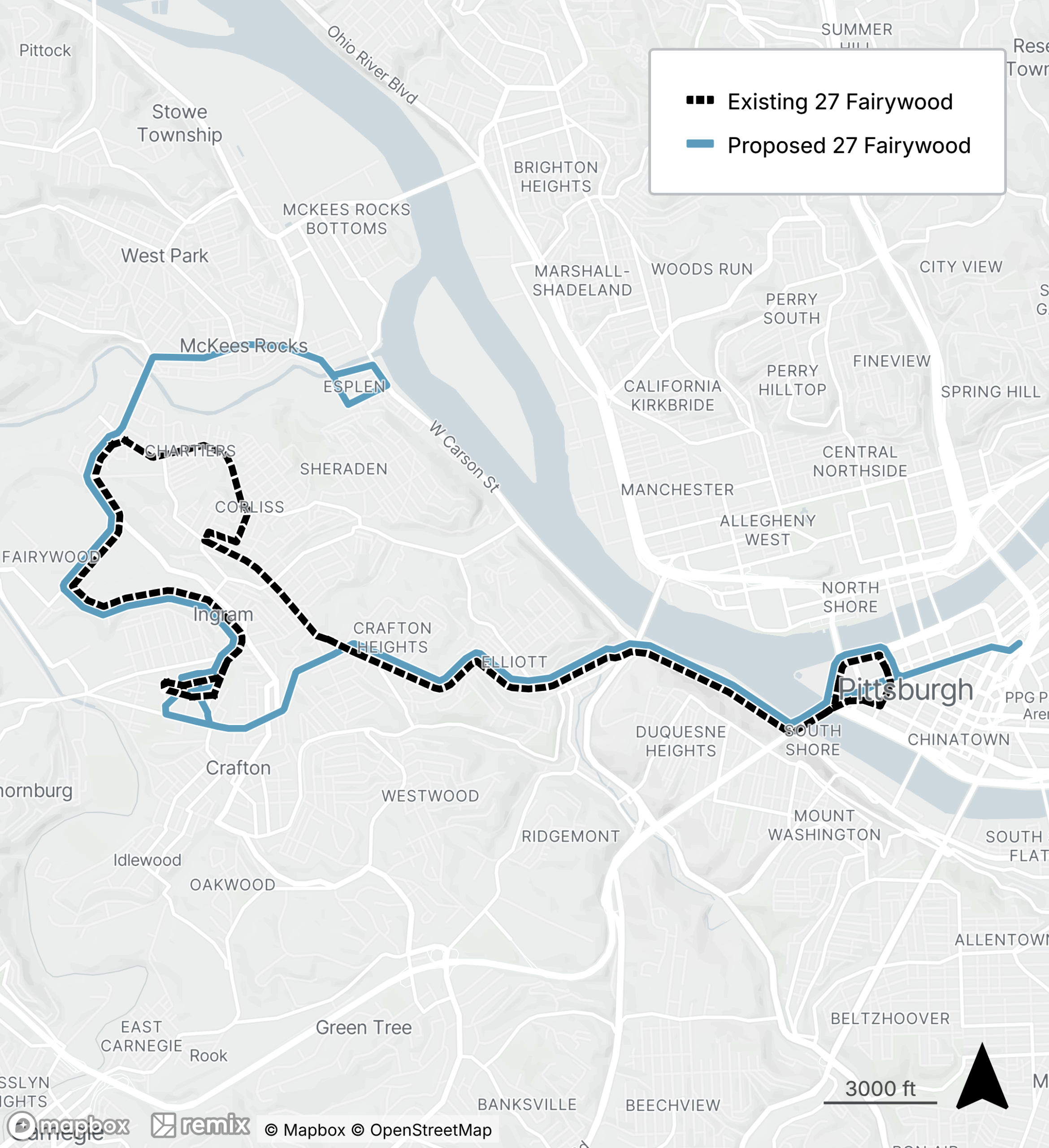 map of proposed bus line refresh route 27