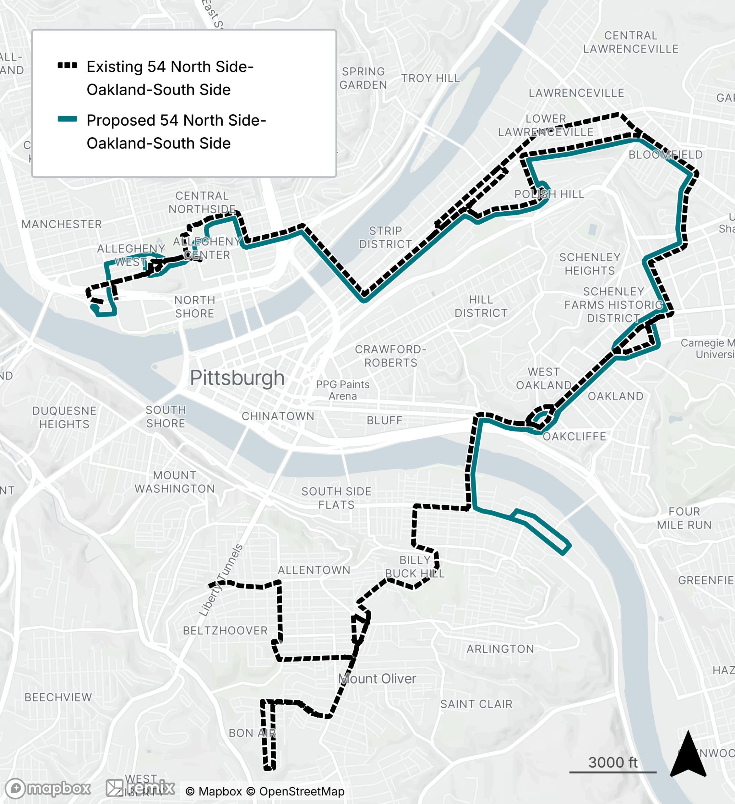 Map of the proposed bus line refresh route 54