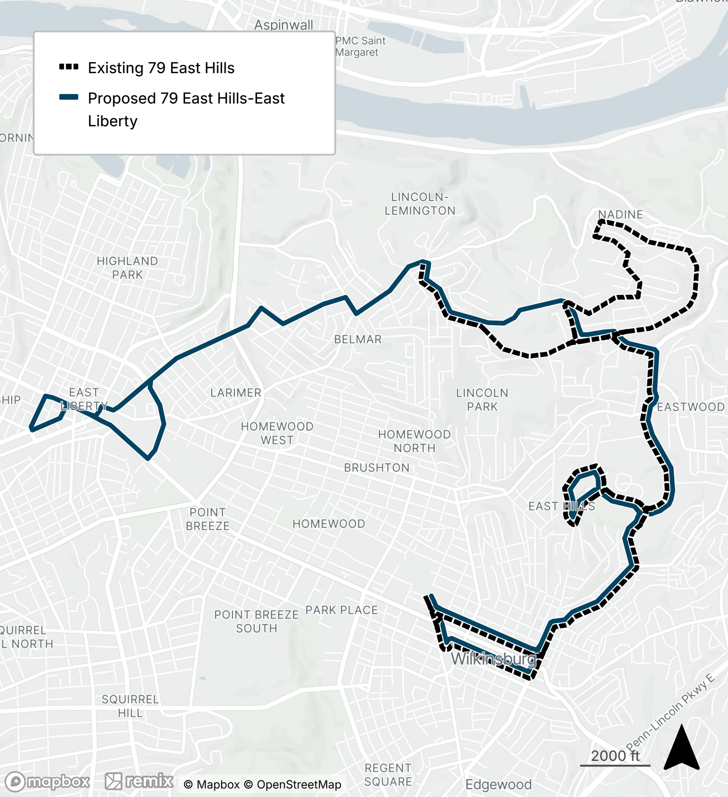 Map of the proposed bus line refresh route 79