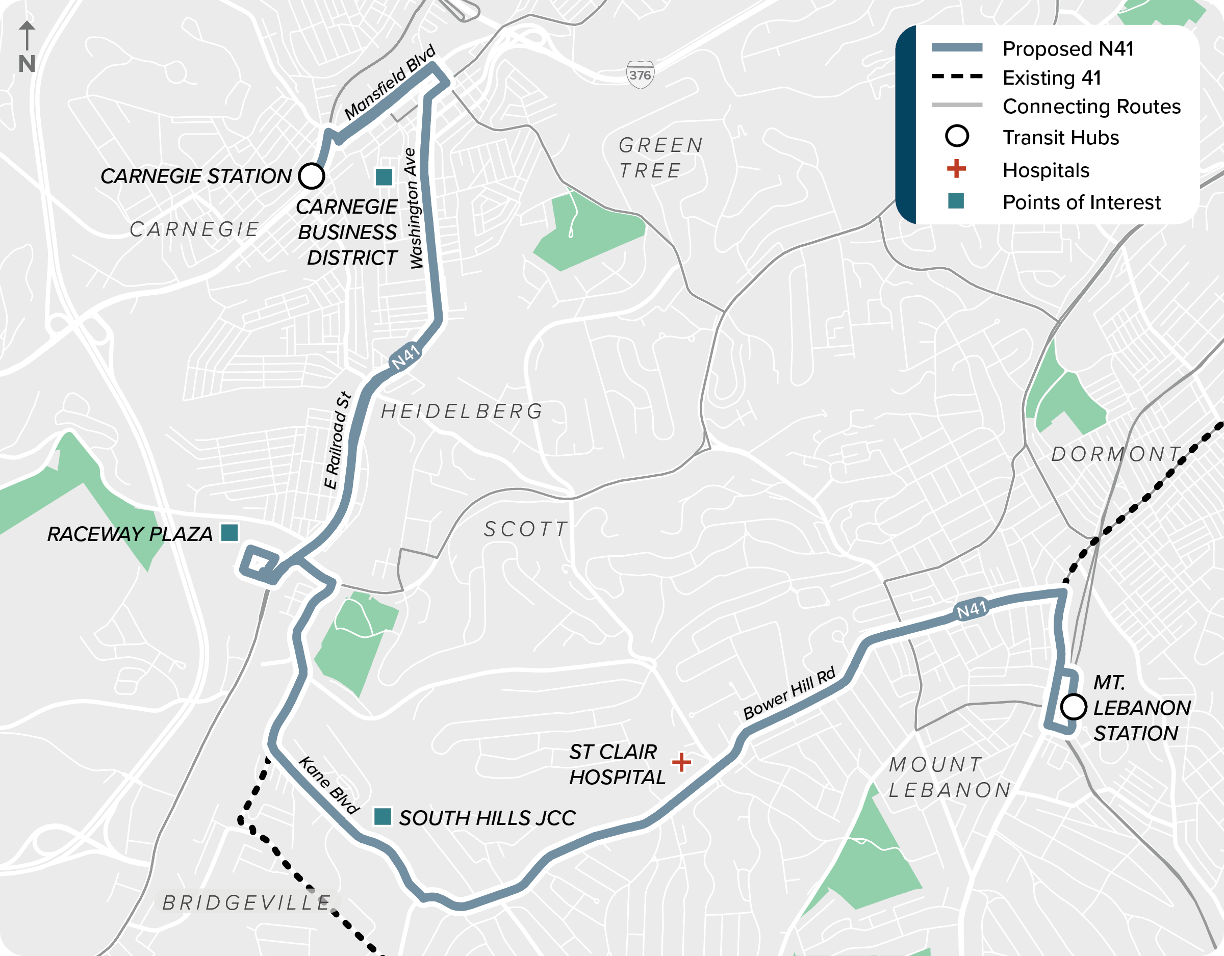 Proposed (N41): Map of proposed modified N41 route
