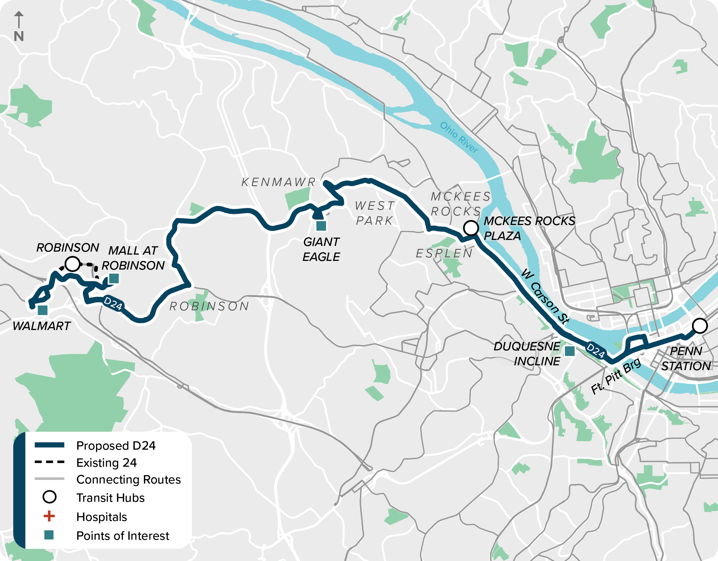 Proposed (D24): Map of proposed modified D24 route