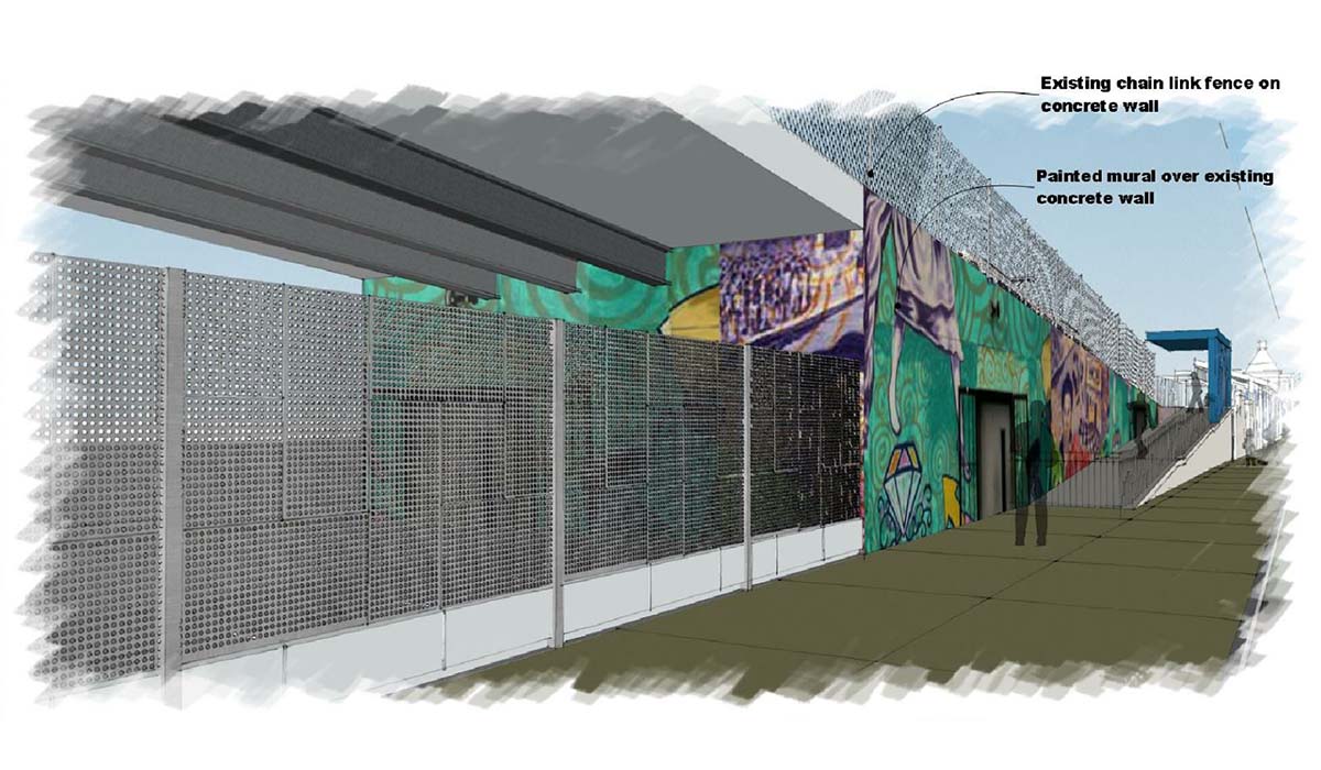 Rendering showing the screen wall.