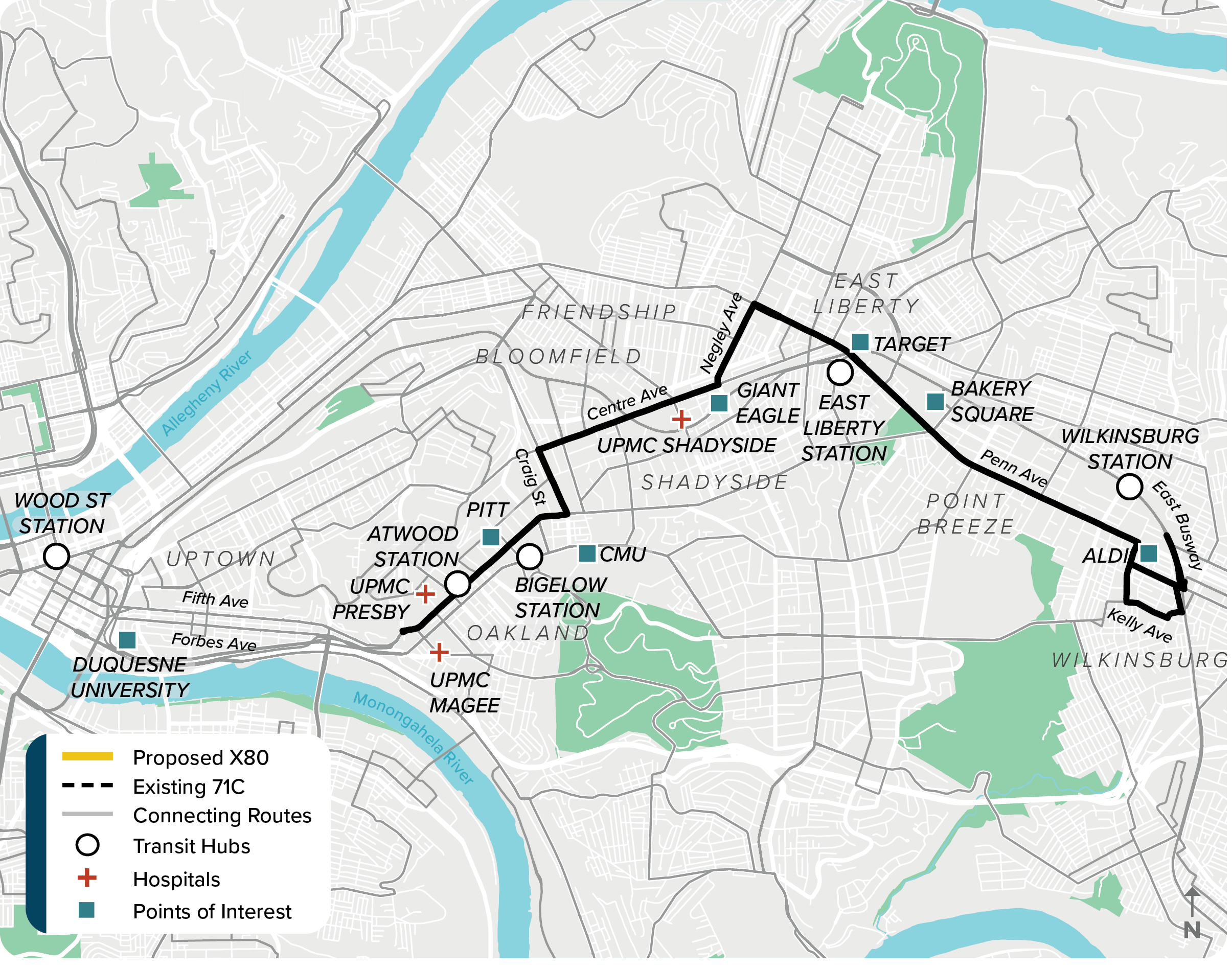 Existing (71C): Map of current route 71C