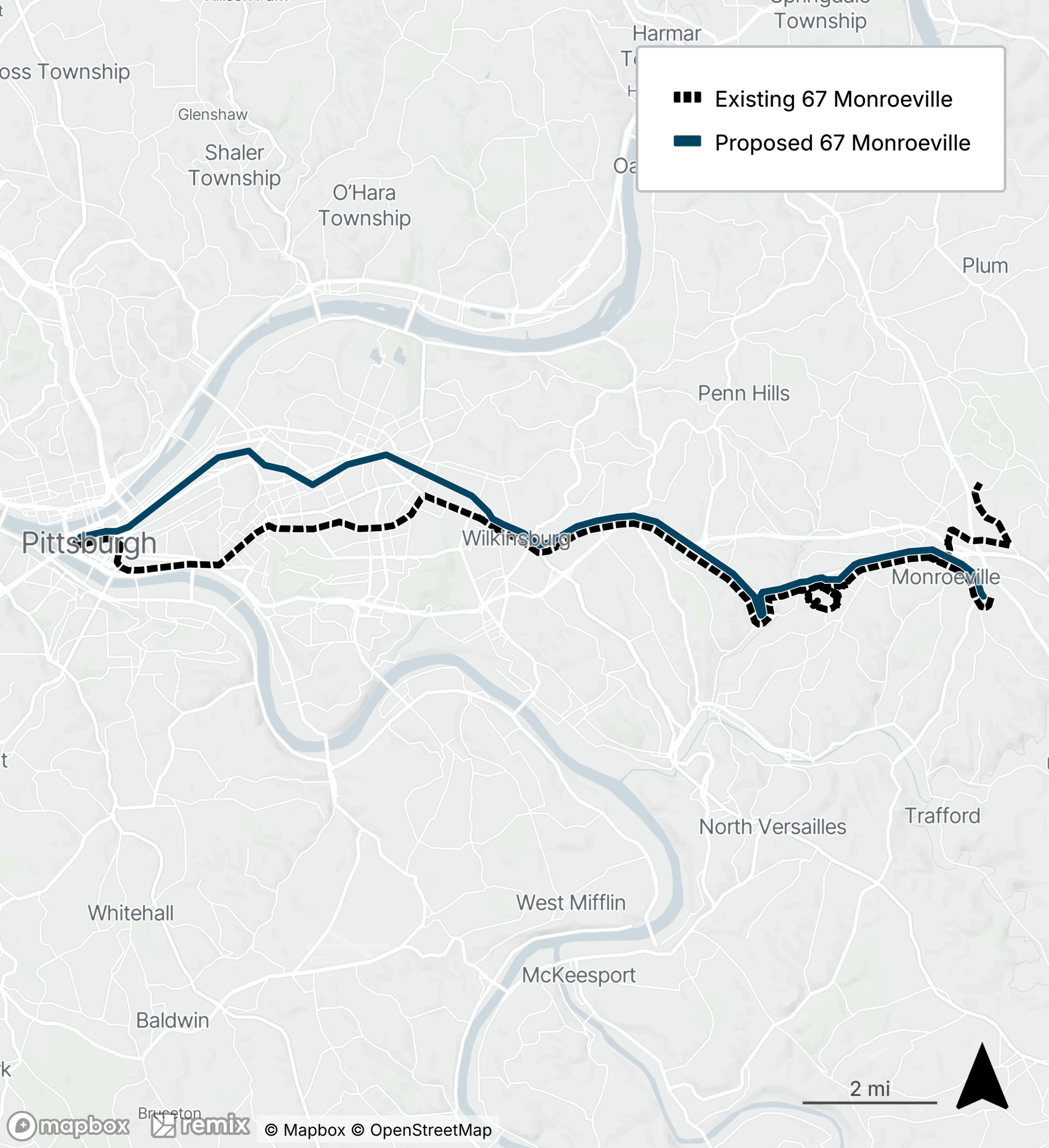 Map of the proposed bus line refresh route 67
