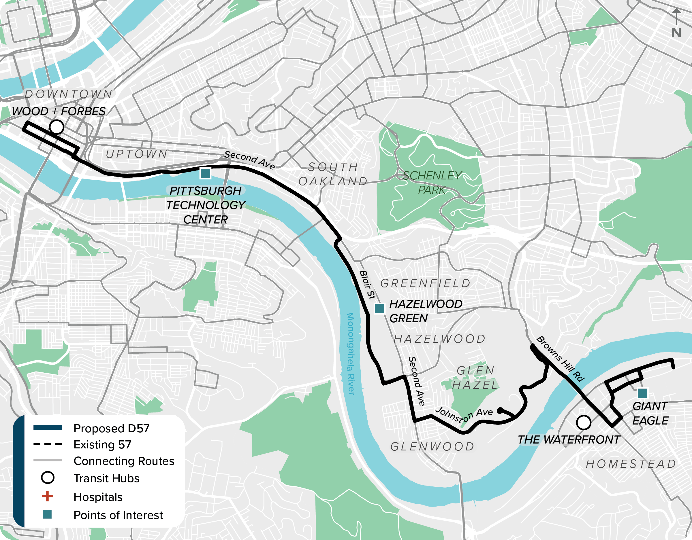 Existing (57): Map of current route 57