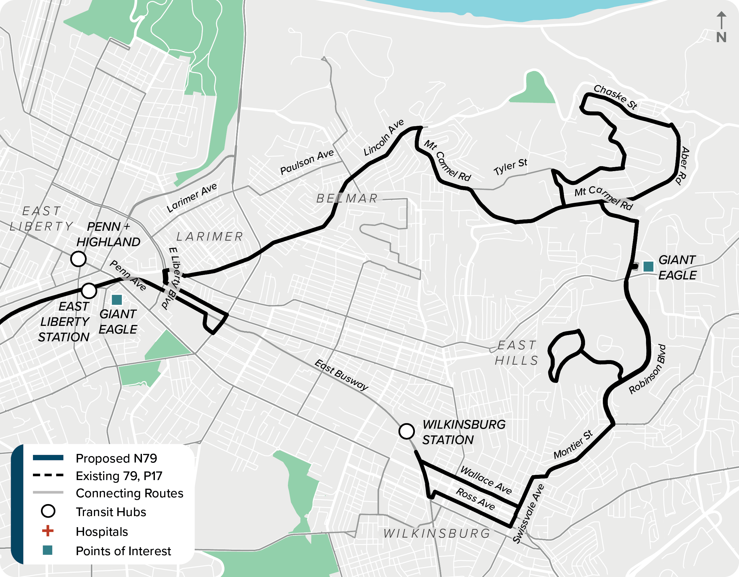 Existing (79, P17): Map of current route 79, P17