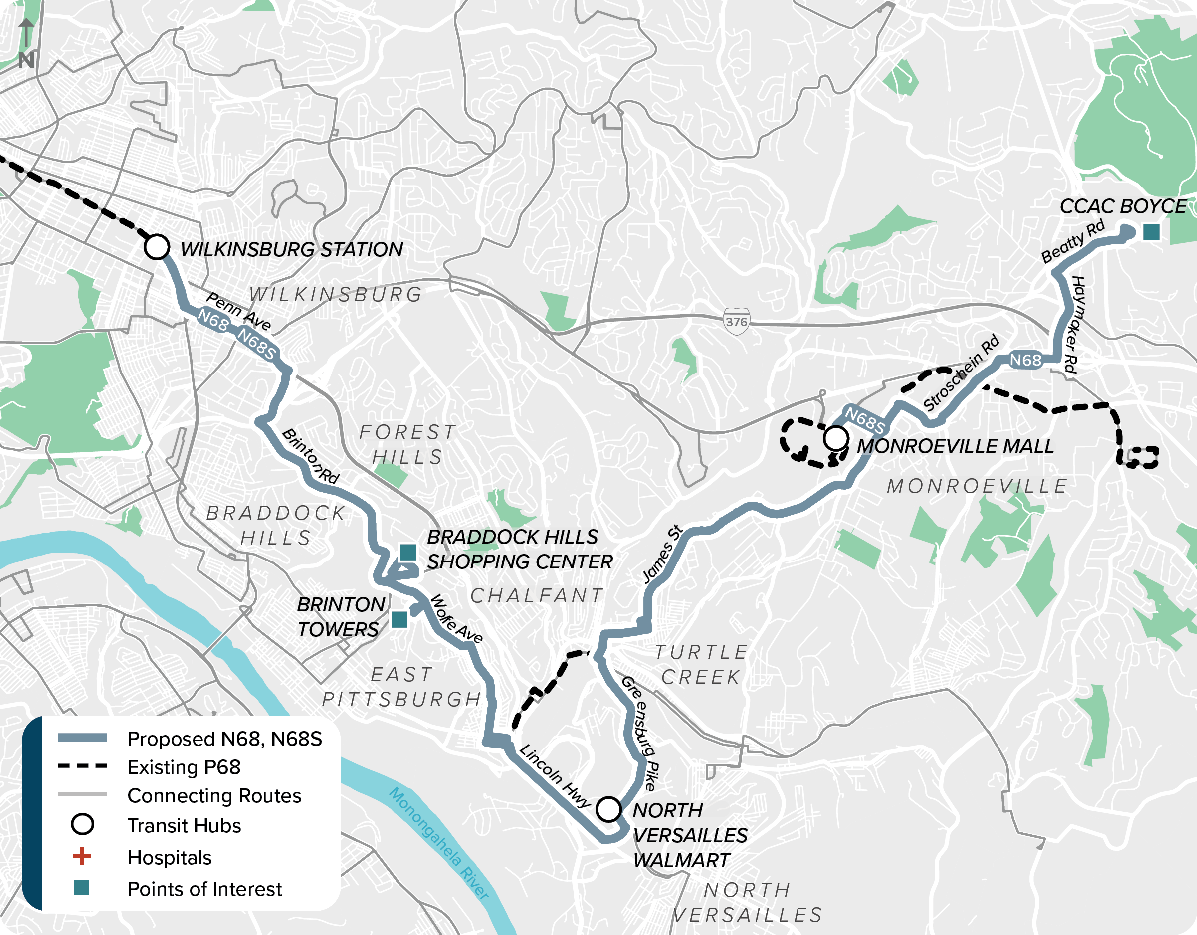 Proposed (N68/S): Map of proposed modified N68/S route