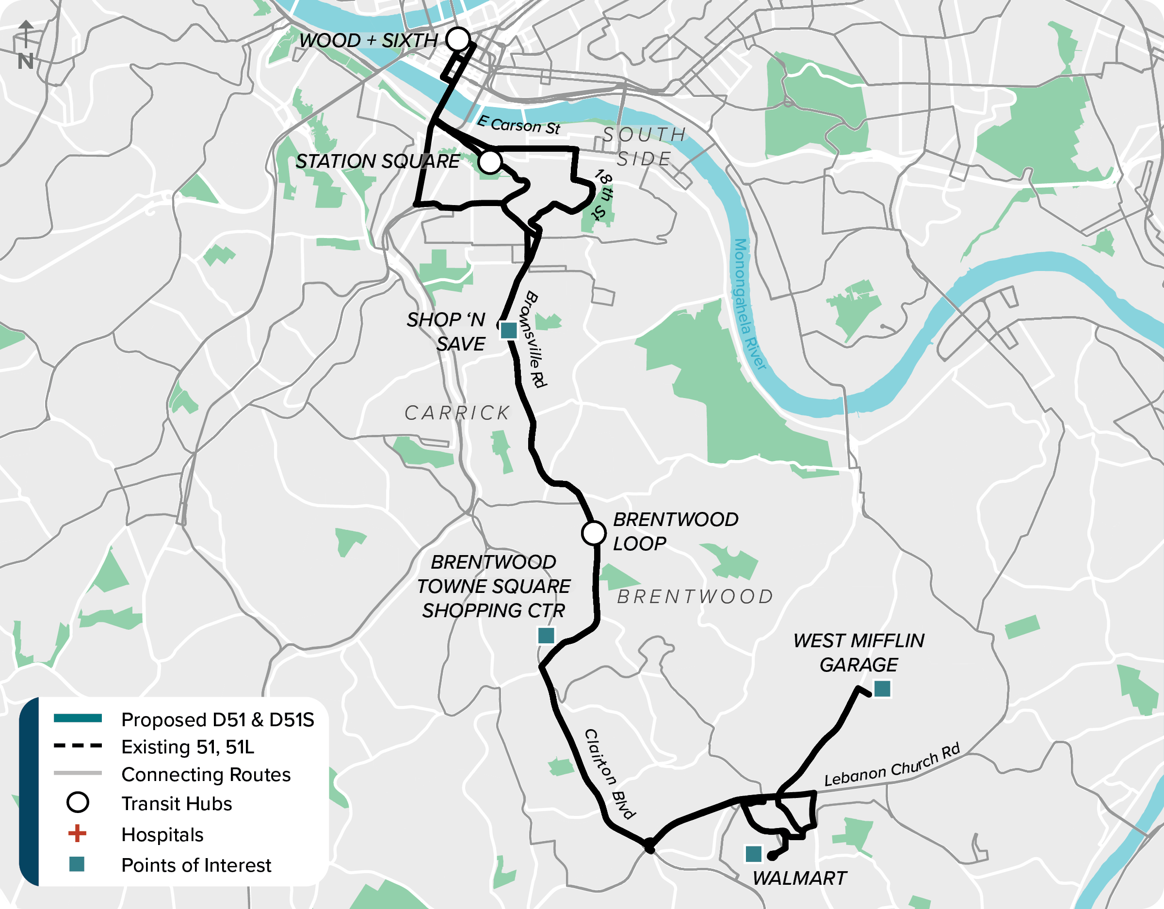 Existing (51/L): Map of current route 51/L