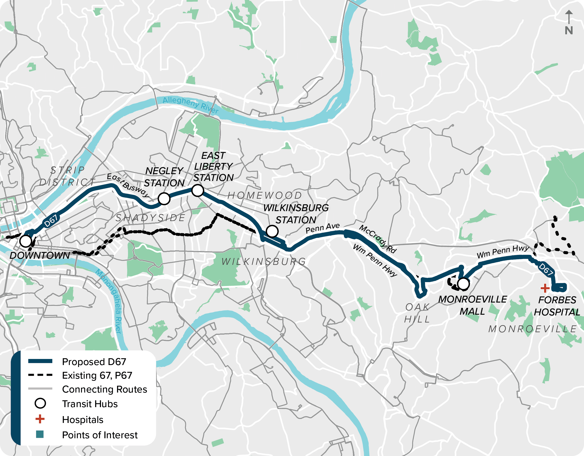 Proposed (D67): Map of proposed modified D67 route