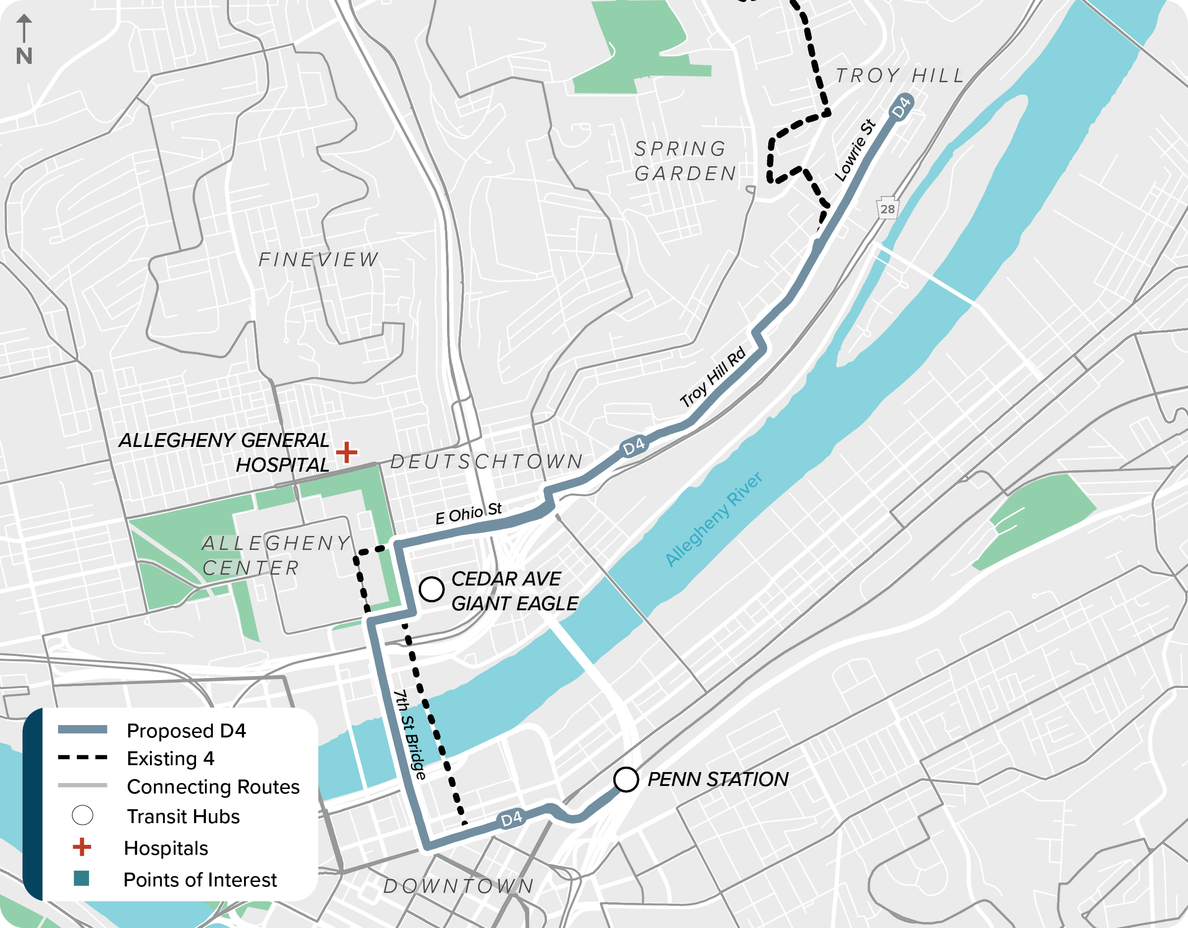 Proposed (D4): Map of proposed modified D4 route