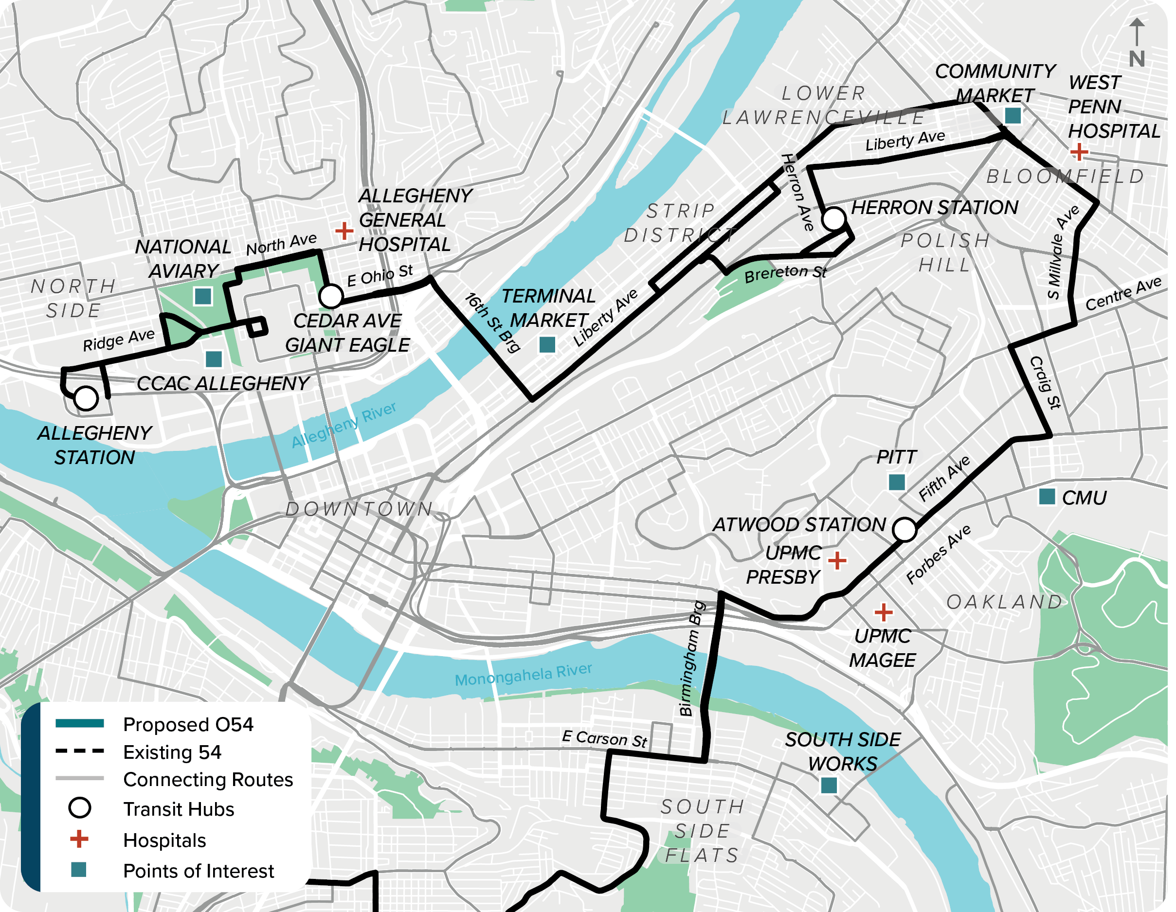 Existing (54): Map of current route 54