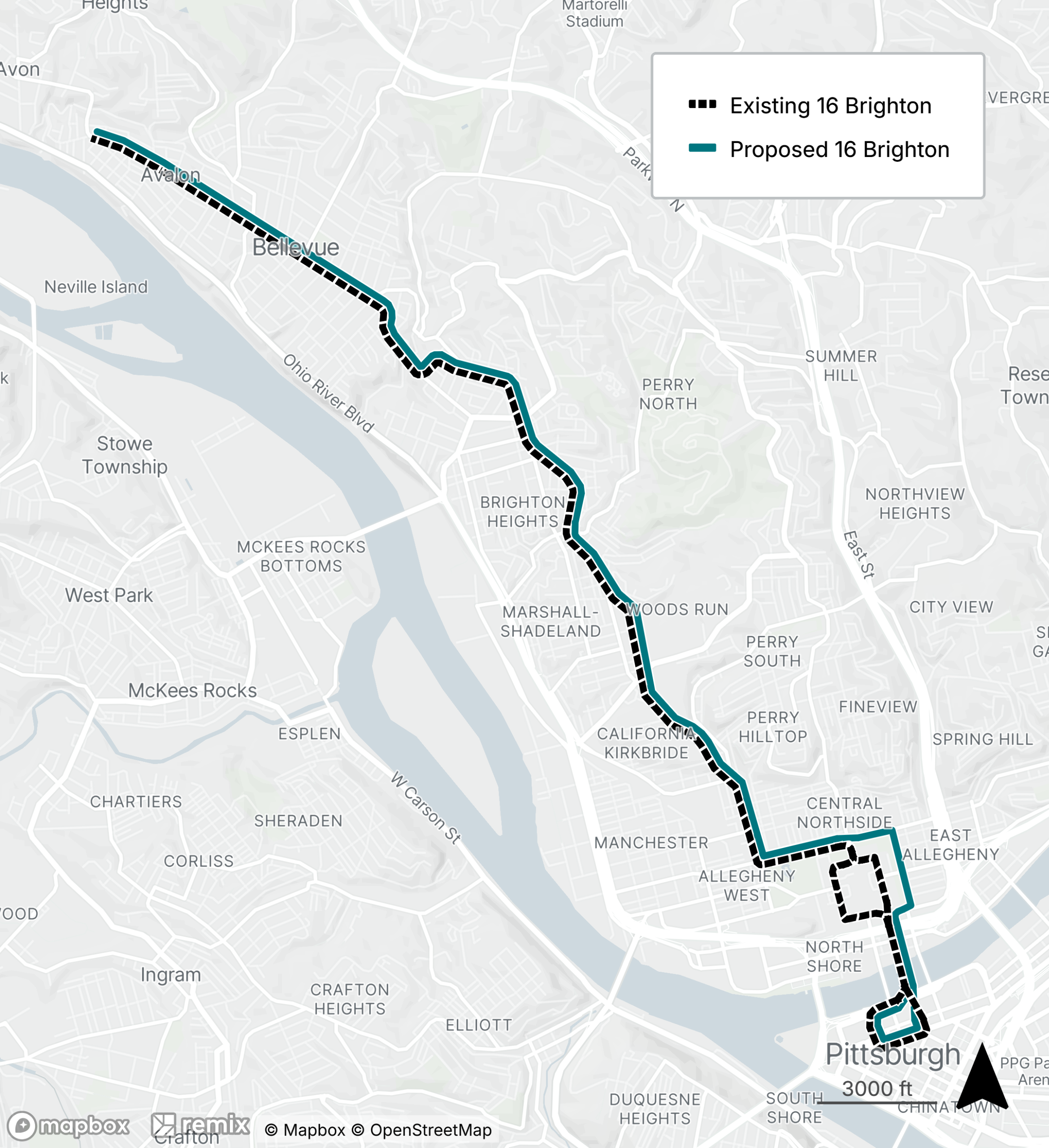 map of proposed bus line refresh route 16