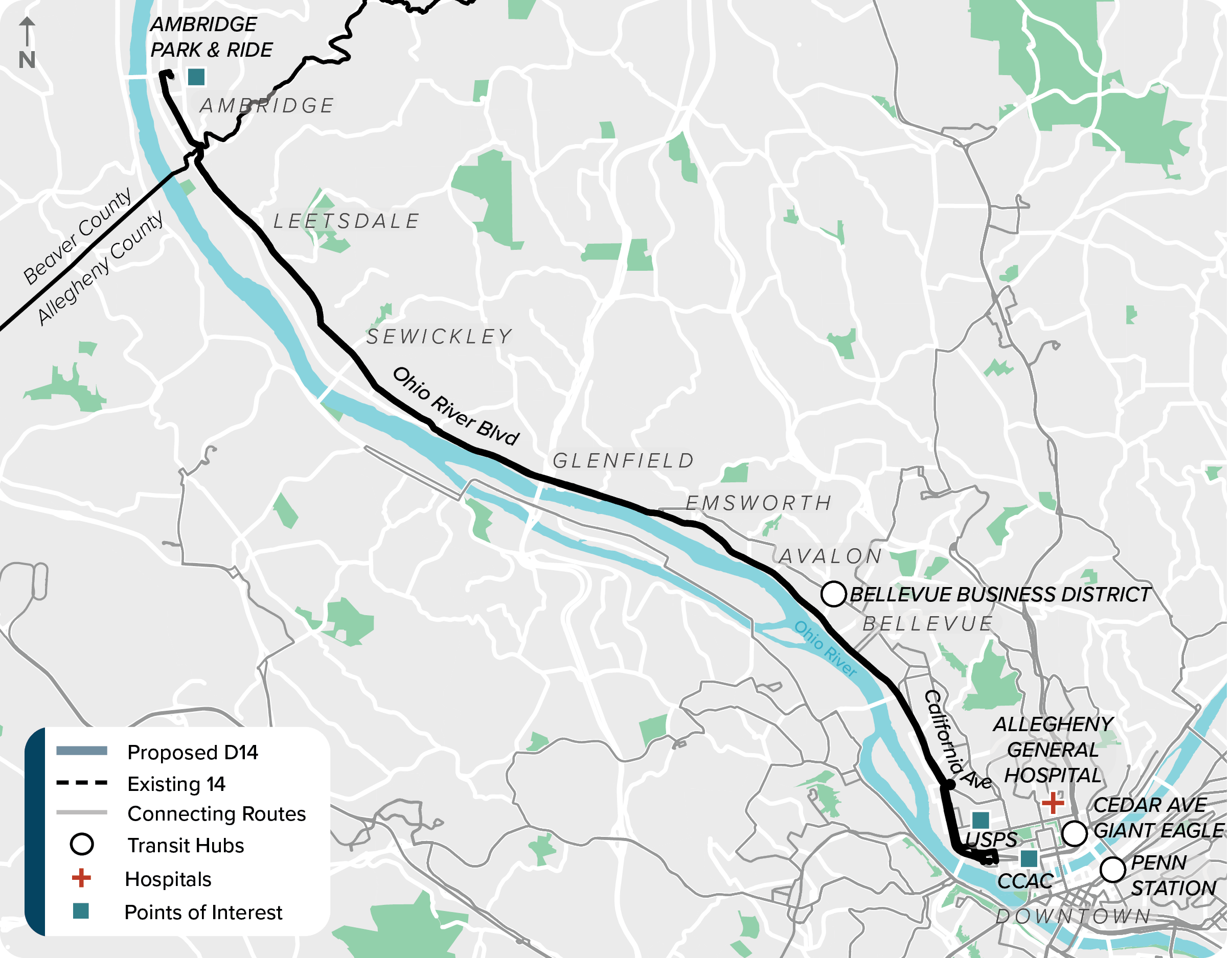 Existing (14): Map of current route 14