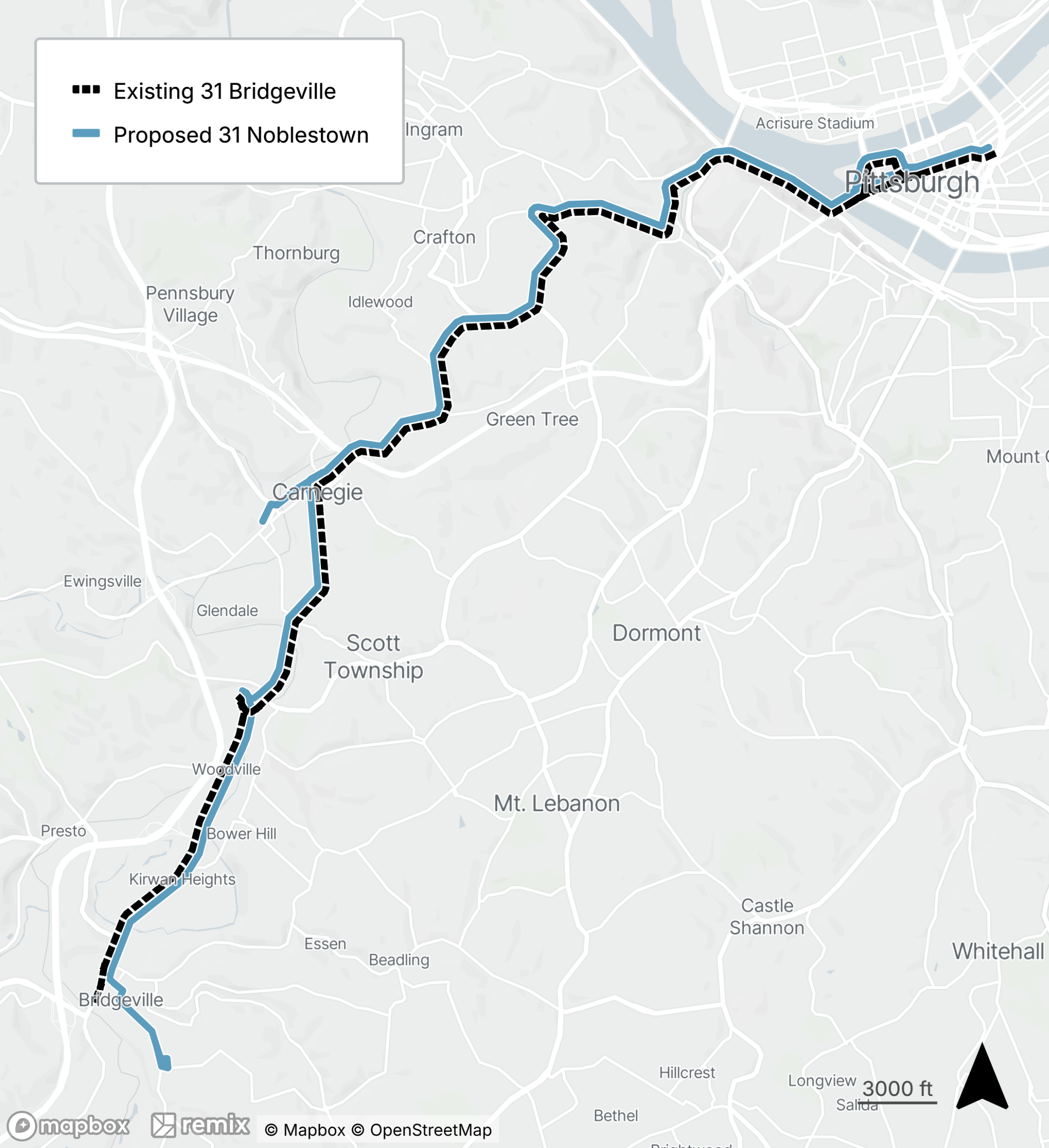 Map of the proposed bus line refresh route 31