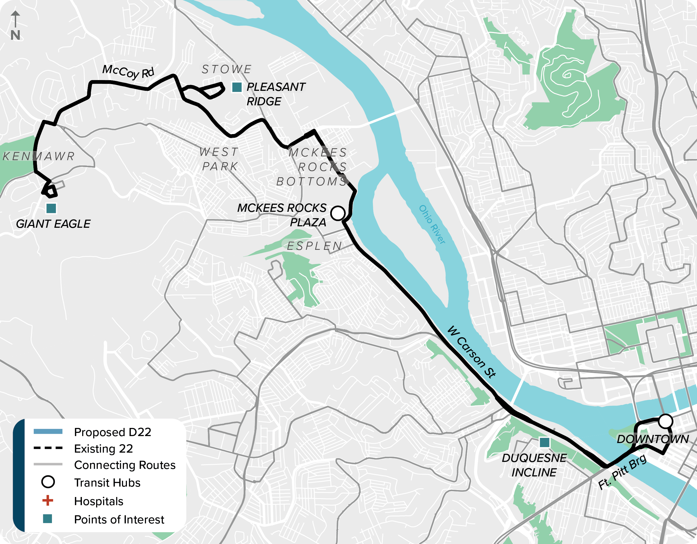 Existing (22): Map of current route 22