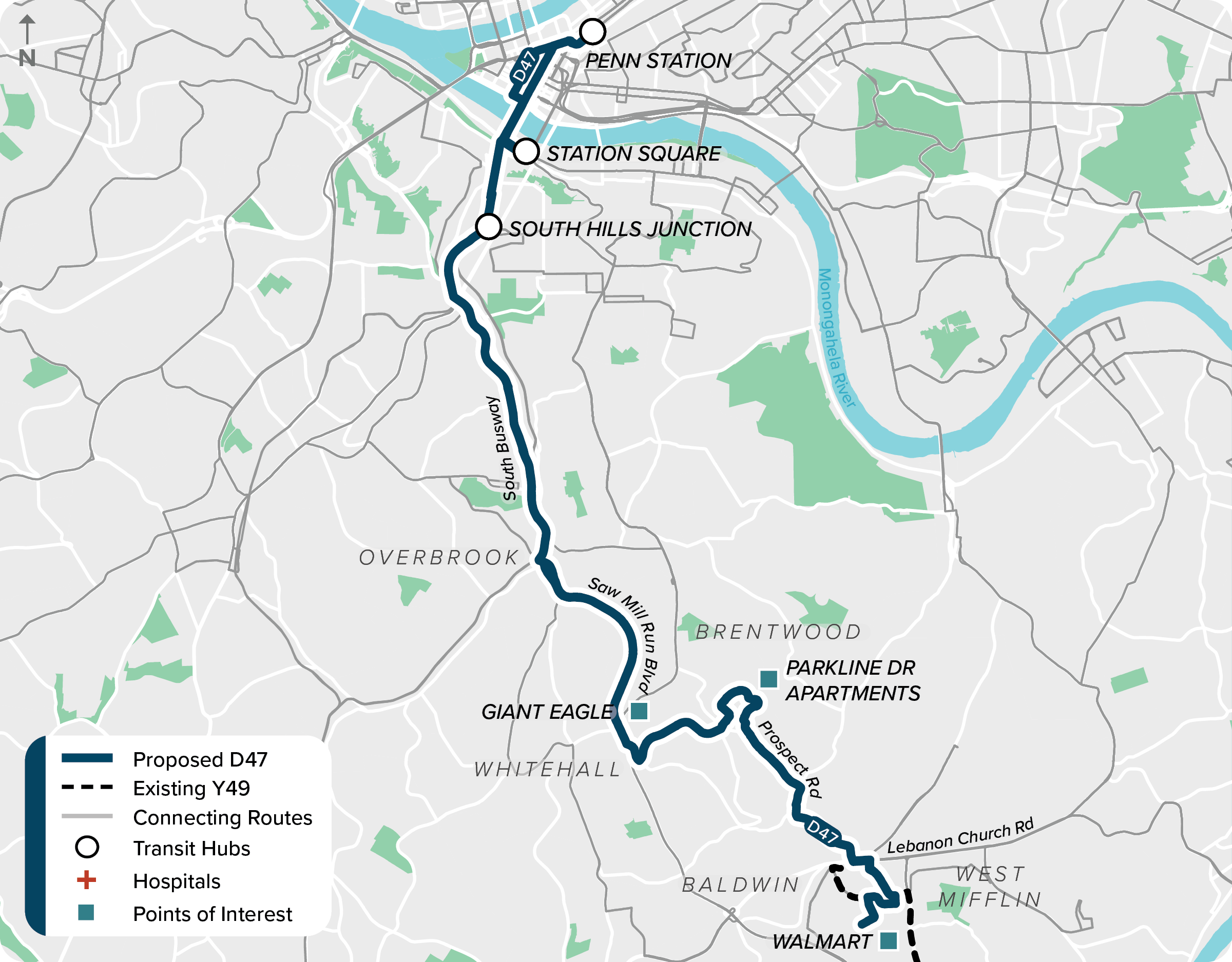 Proposed (D47): Map of proposed modified D47 route
