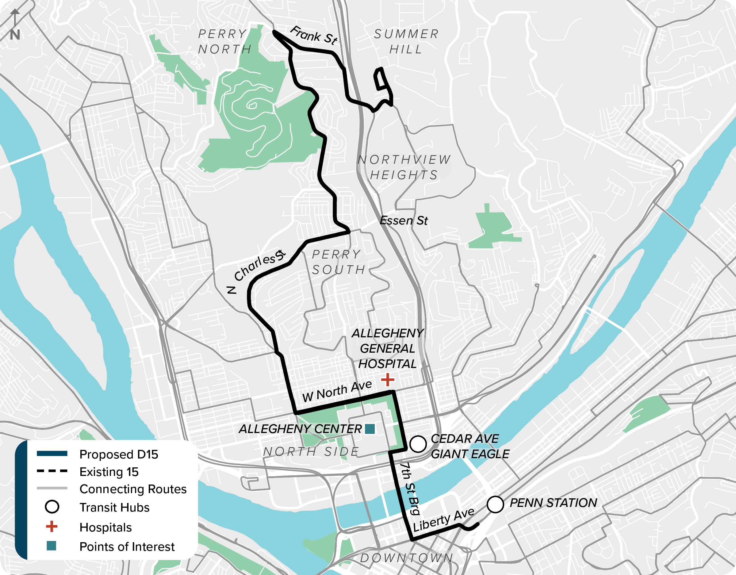 Existing (15): Map of current route 15