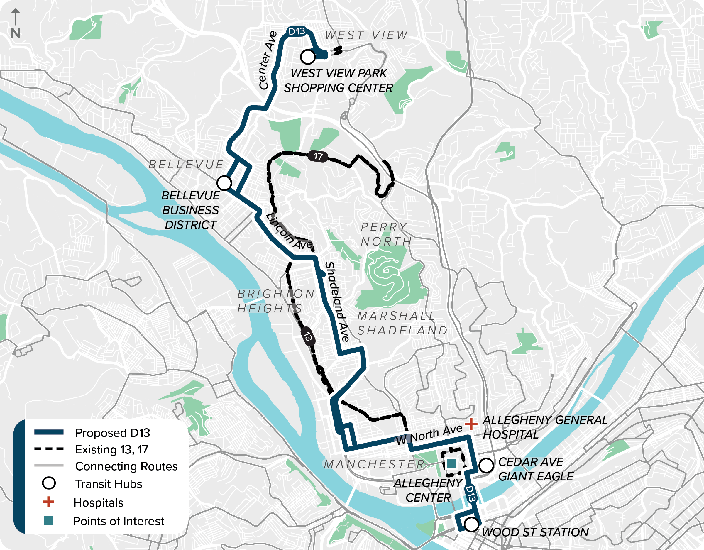 Proposed (D13): Map of proposed modified D13 route