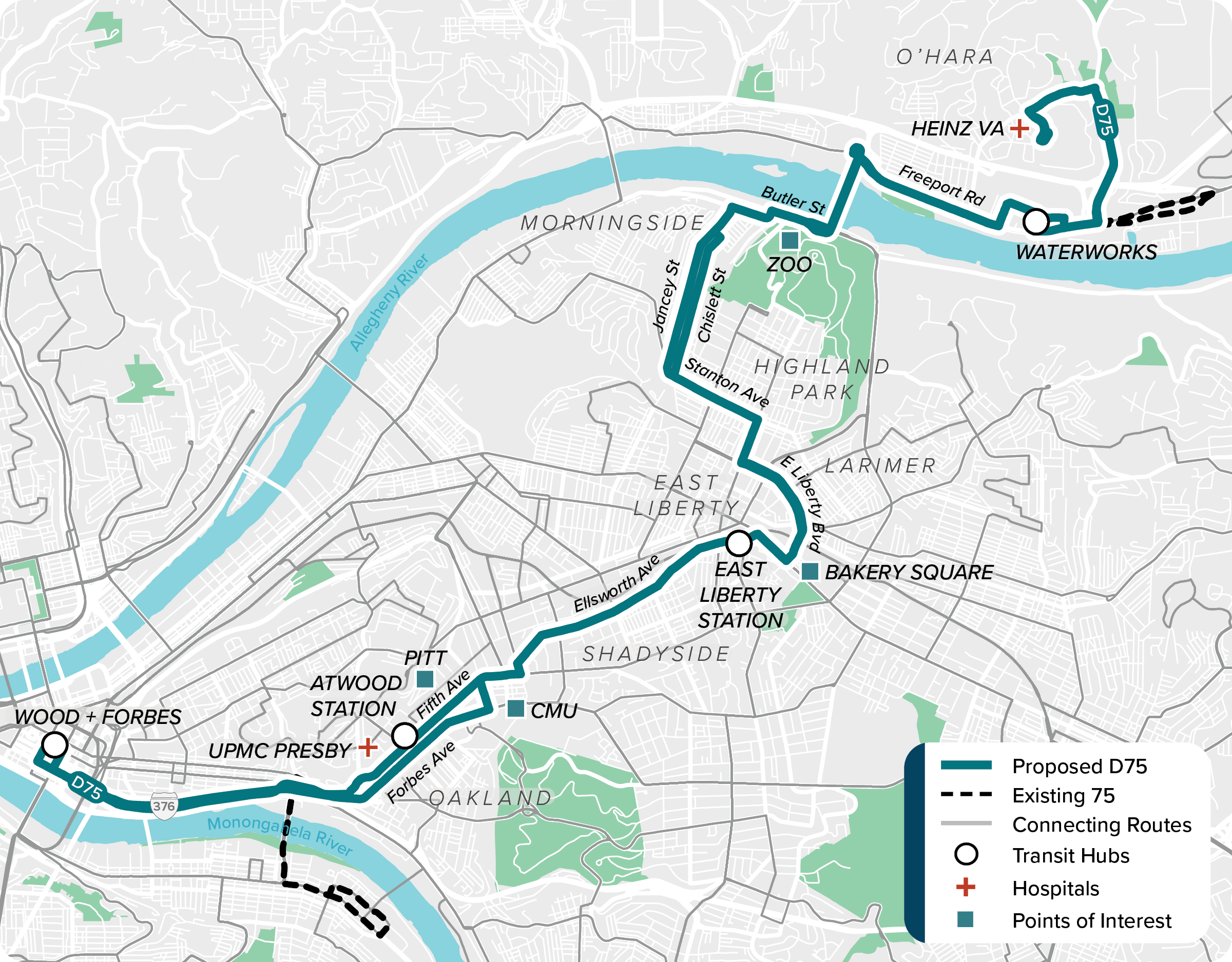 Proposed (D75): Map of proposed modified D75 route
