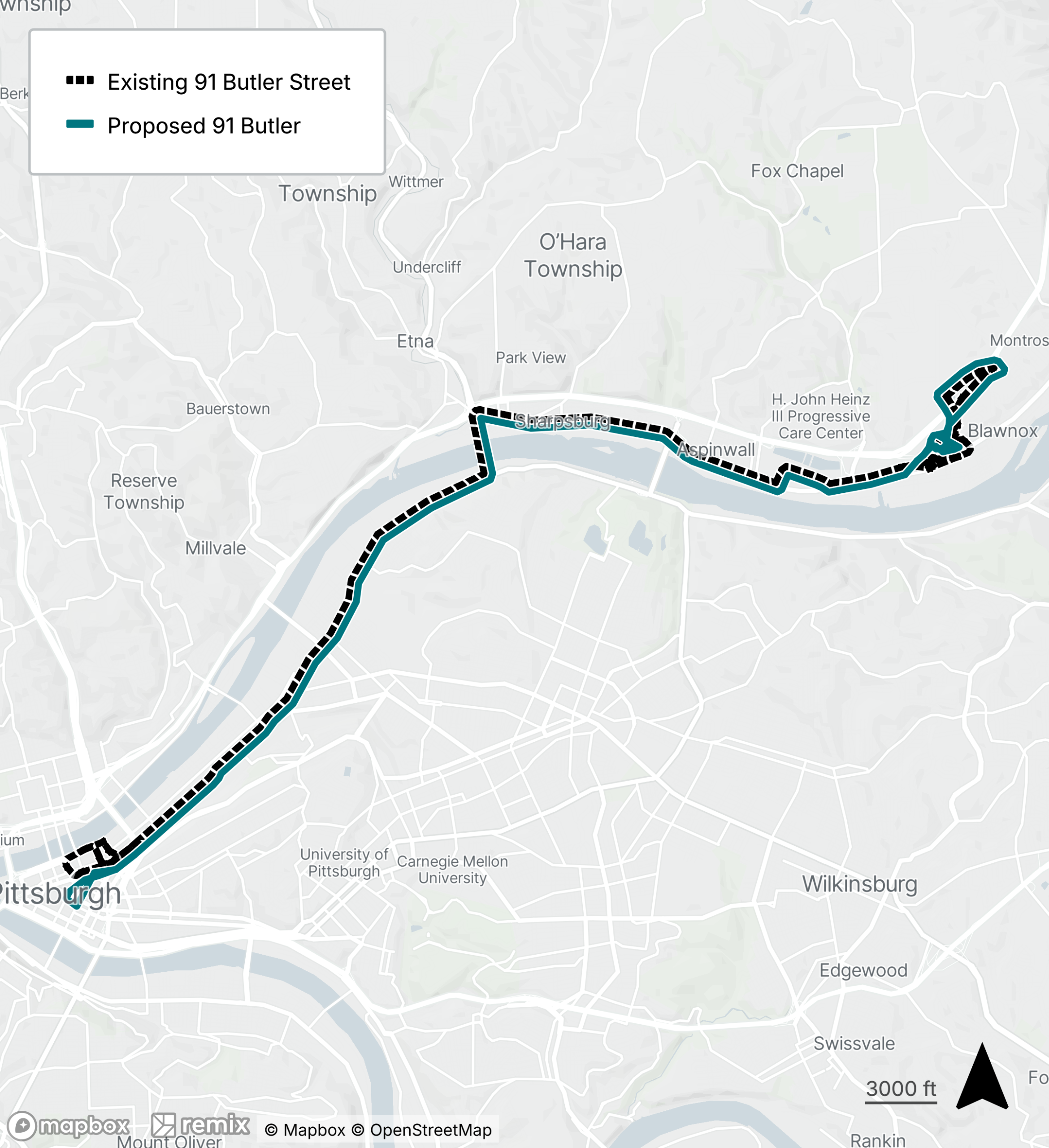 Map of the proposed bus line refresh route 91