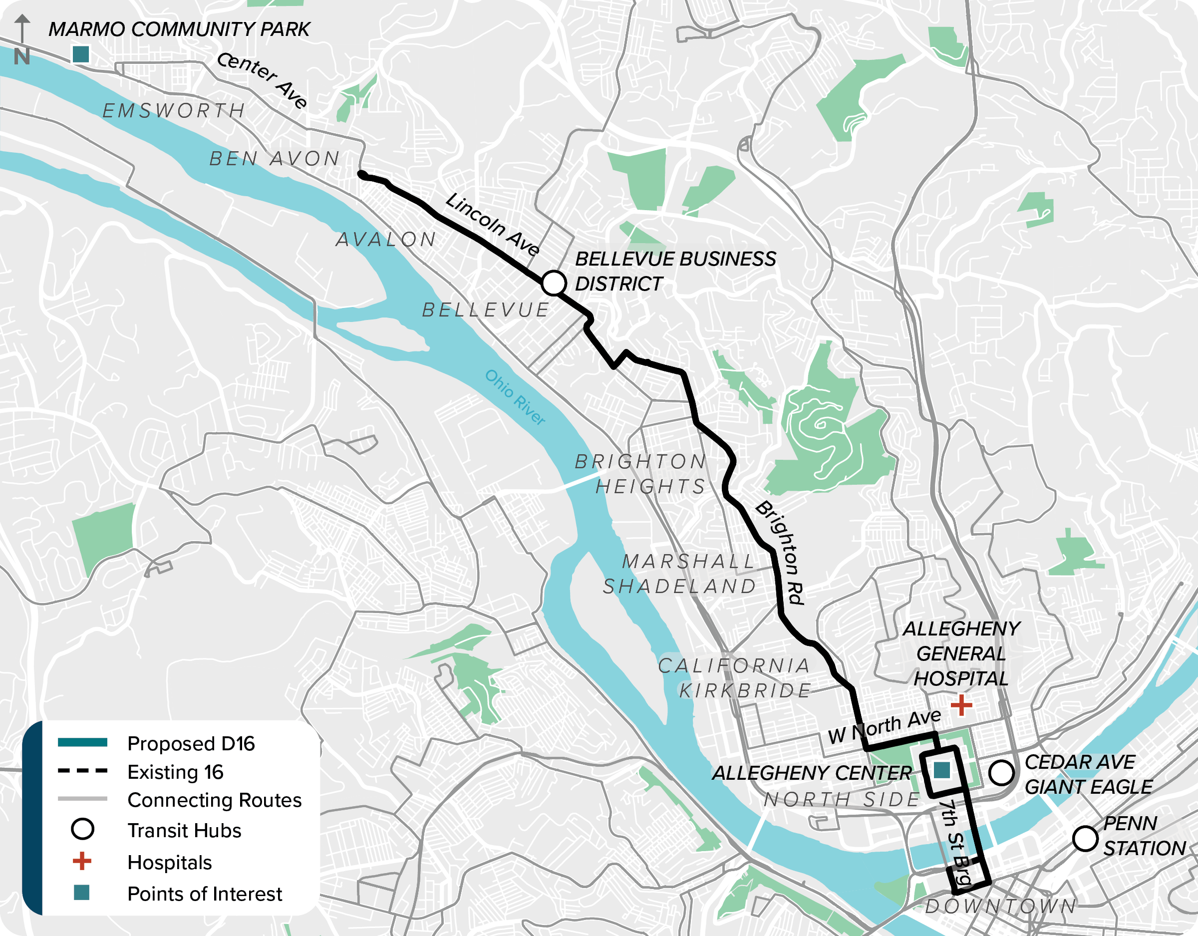 Existing (16): Map of current route 16