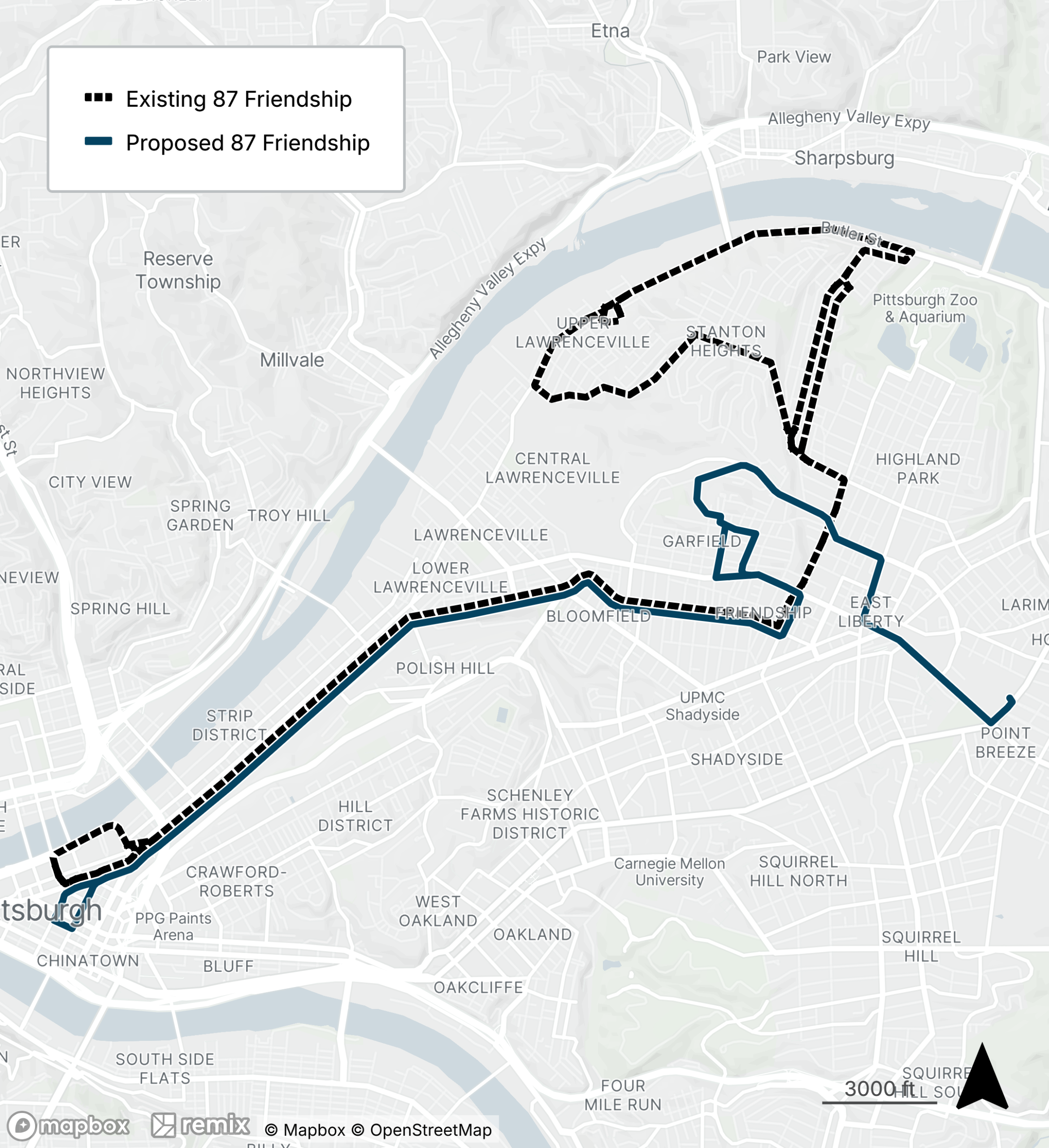 Map of the proposed bus line refresh route 87