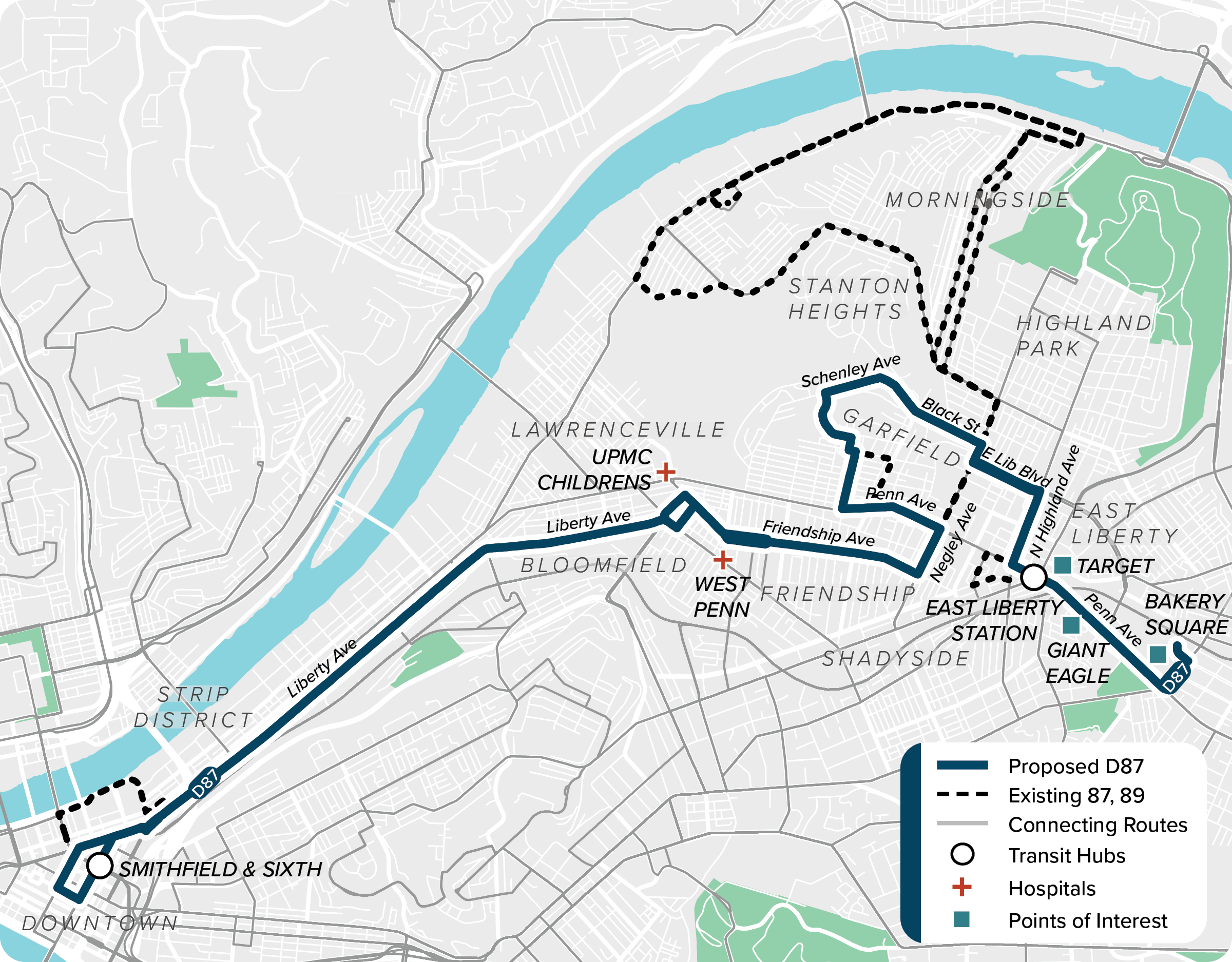 Proposed (D87): Map of proposed modified D87 route