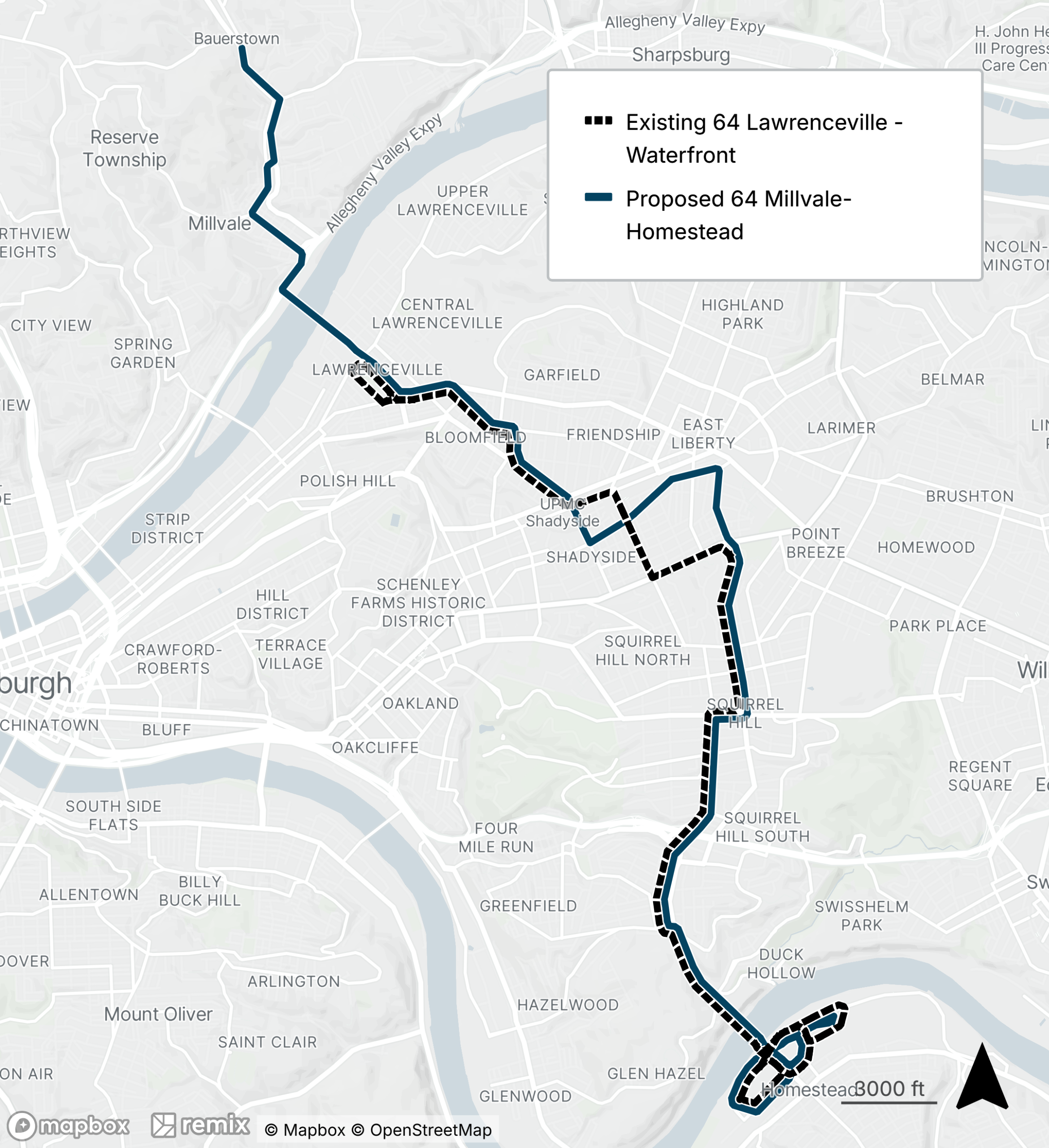 Map of the proposed bus line refresh route 64
