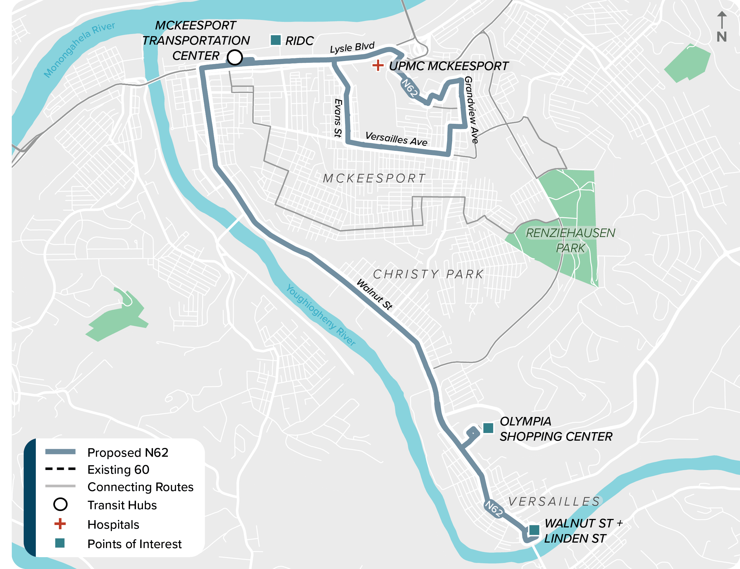 Proposed (N62): Map of proposed modified N62 route