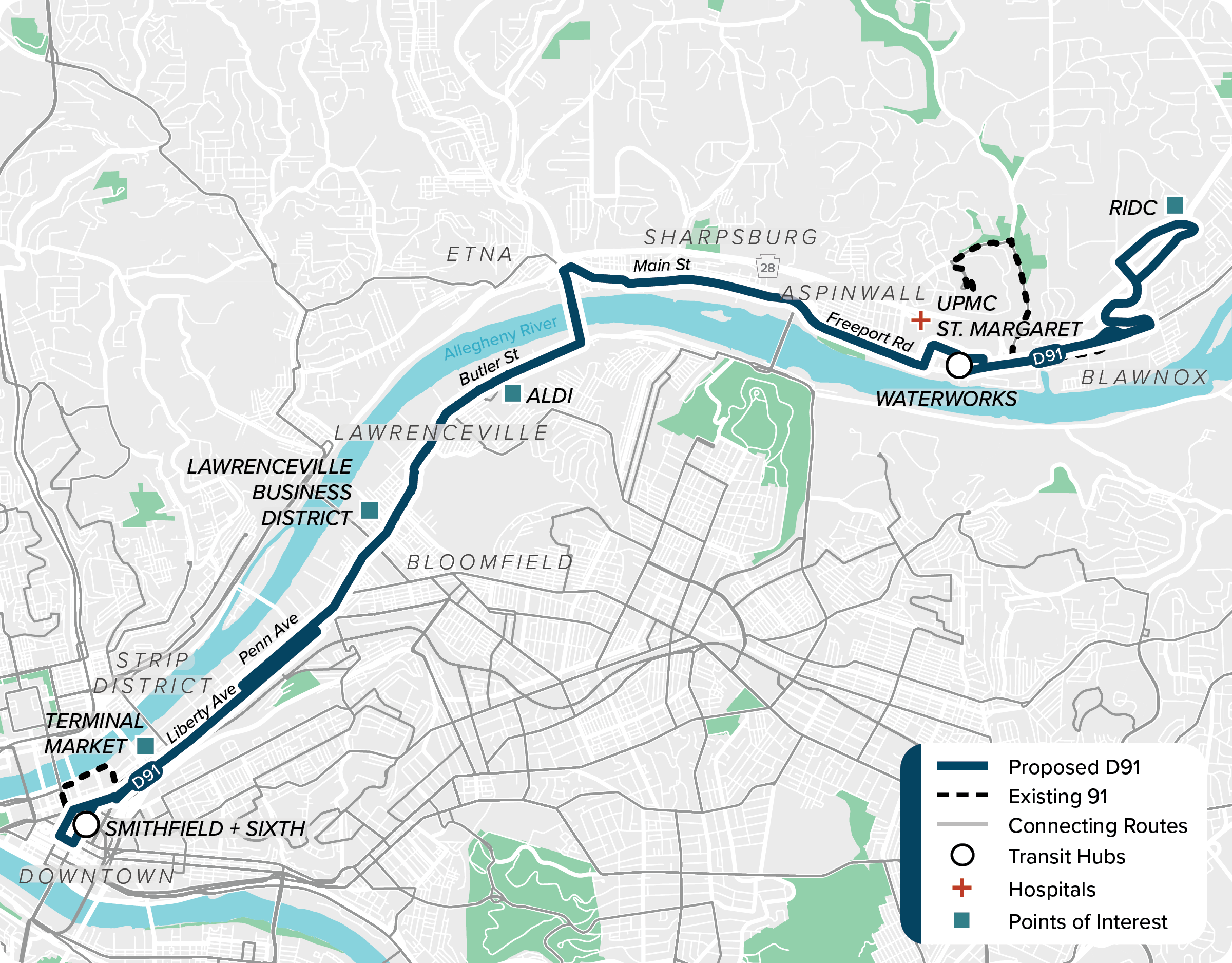 Proposed (D91): Map of proposed modified D91 route