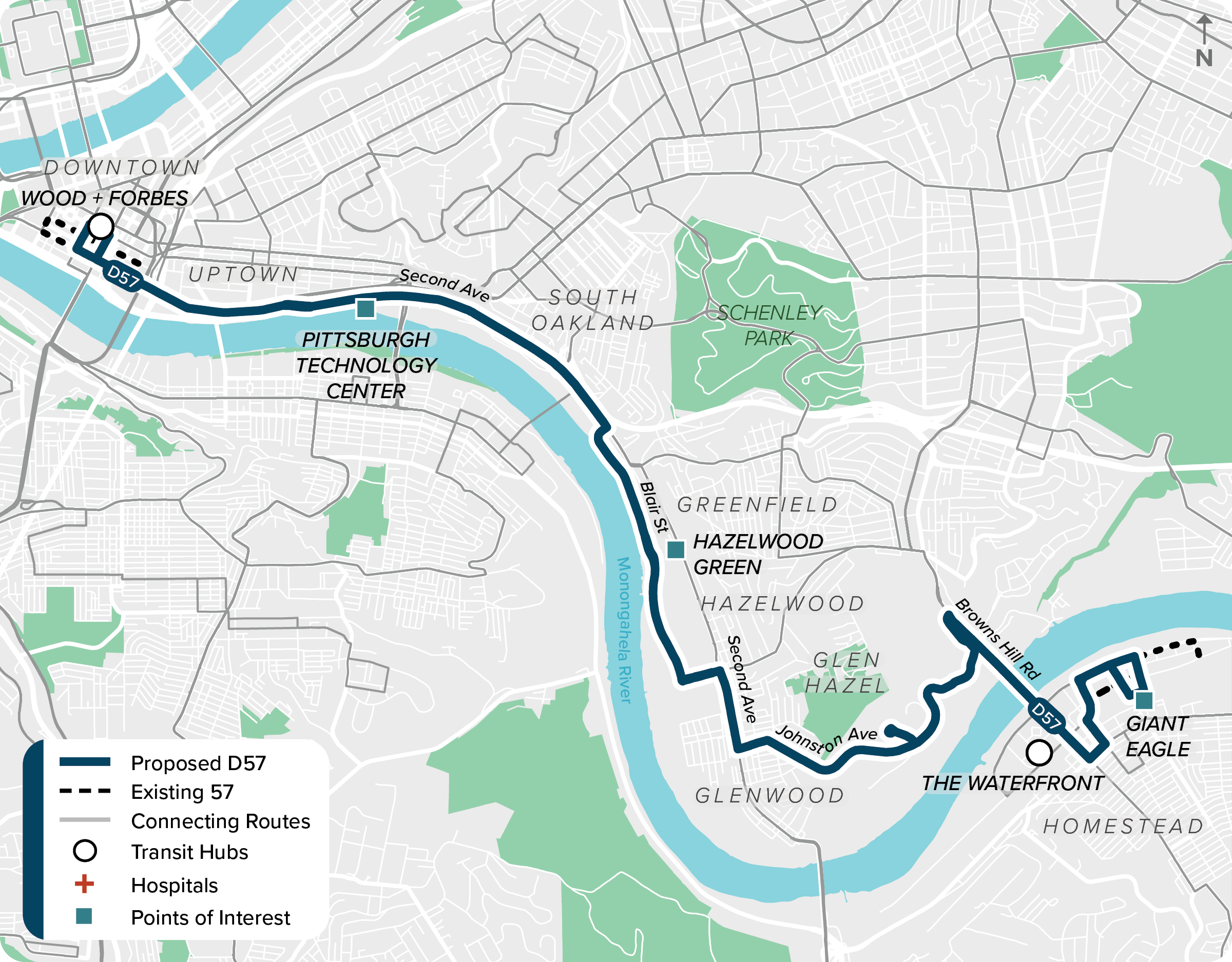 Proposed (D57): Map of proposed modified D57 route