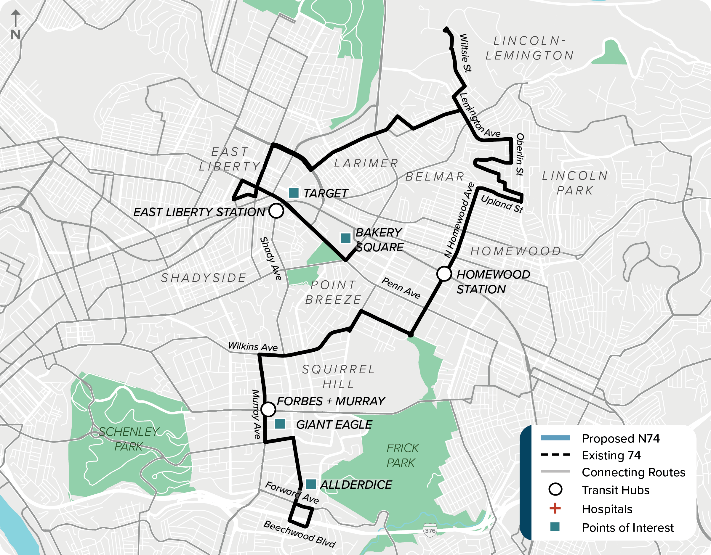 Existing (74): Map of current route 74