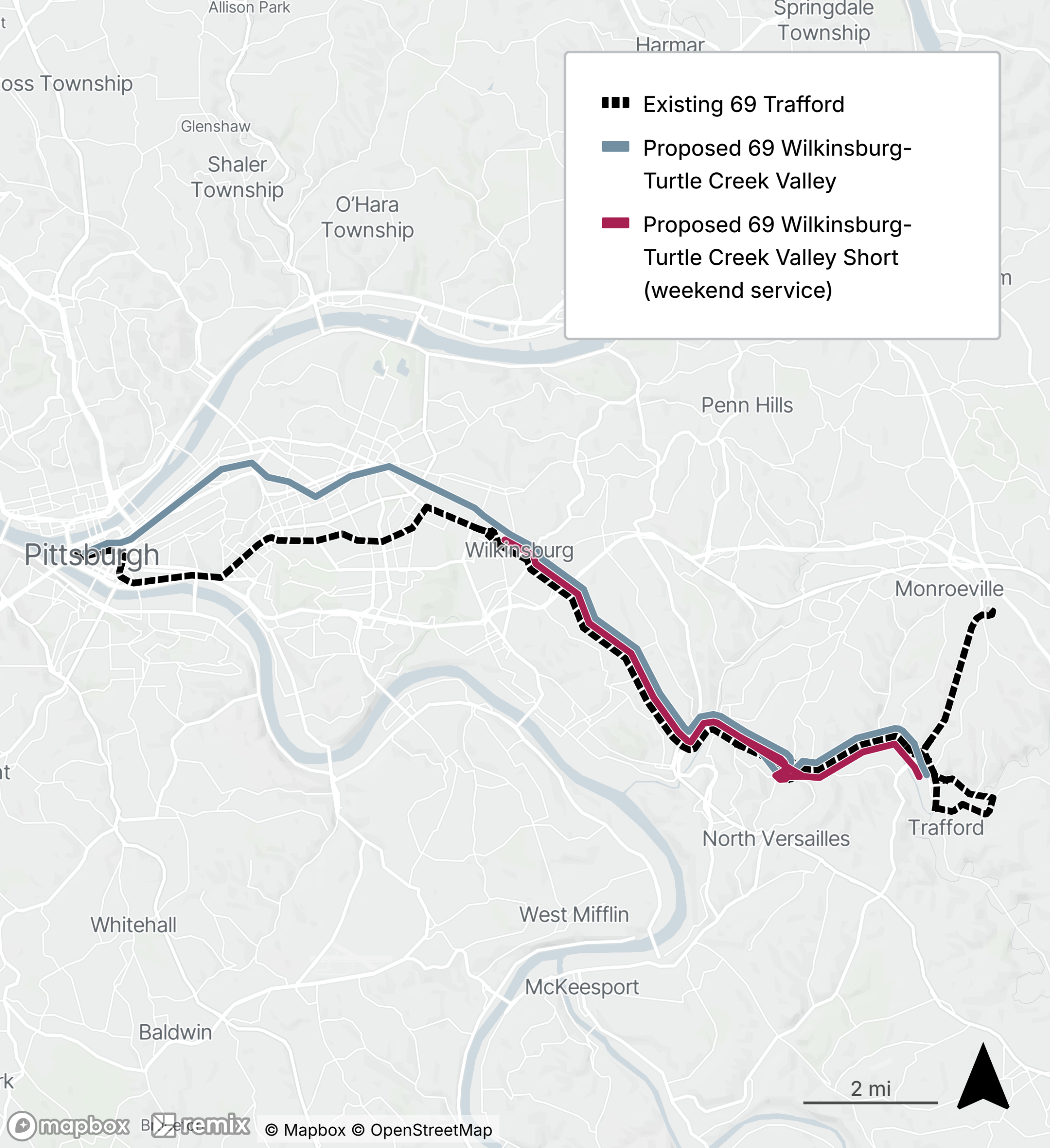 Map of the proposed bus line refresh route 69