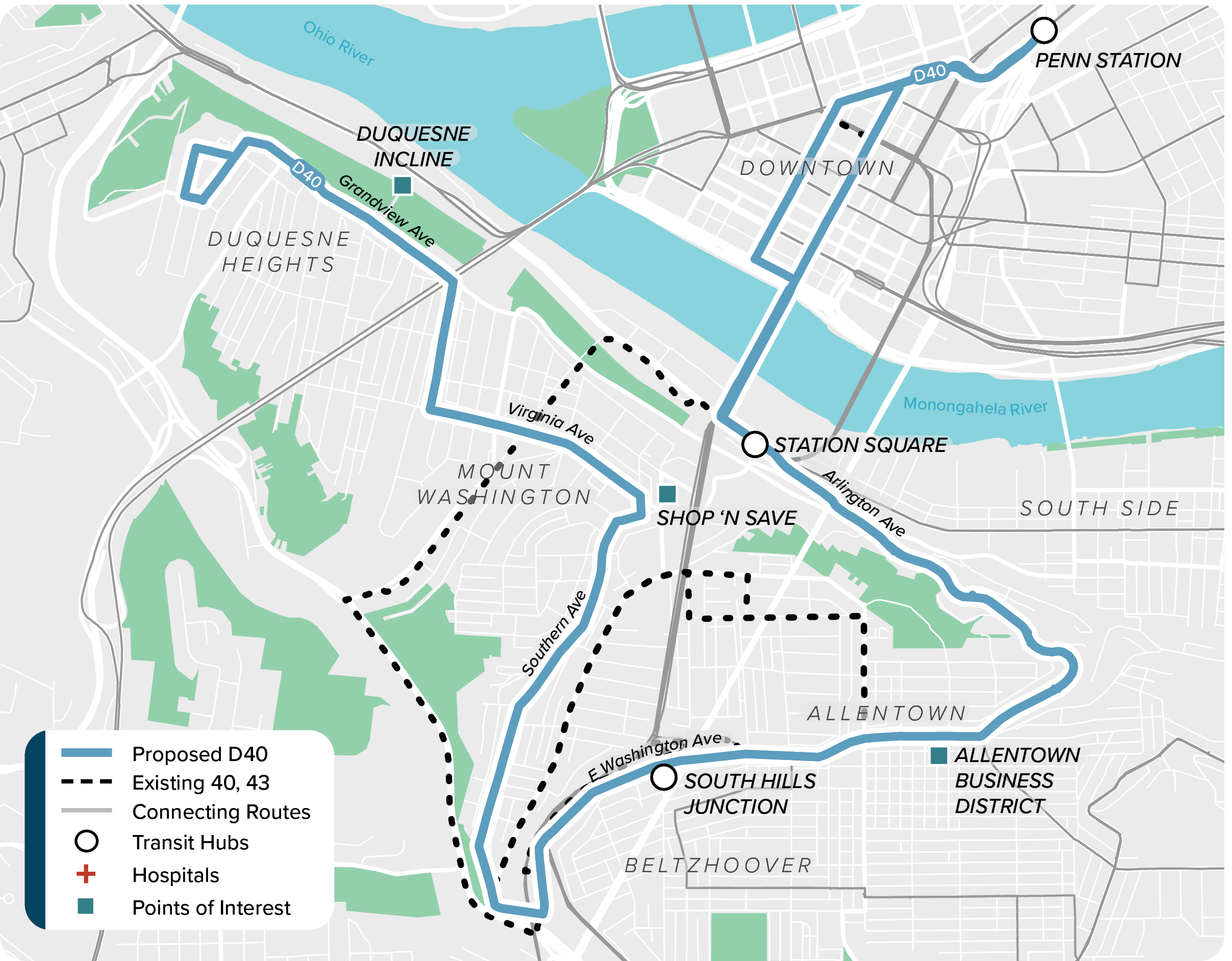 Proposed (D40): Map of proposed modified D40 route