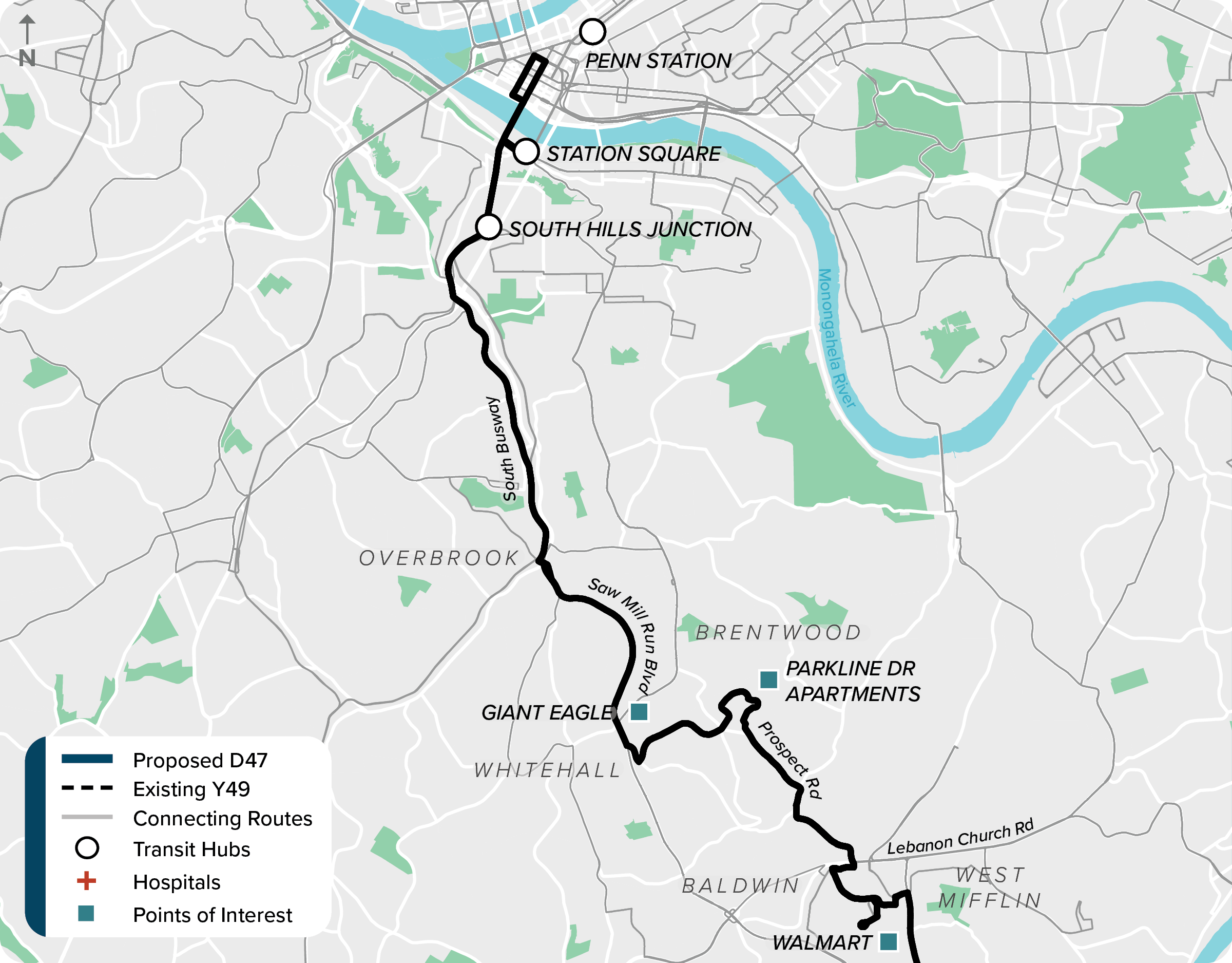 Existing (Y49): Map of current route Y49