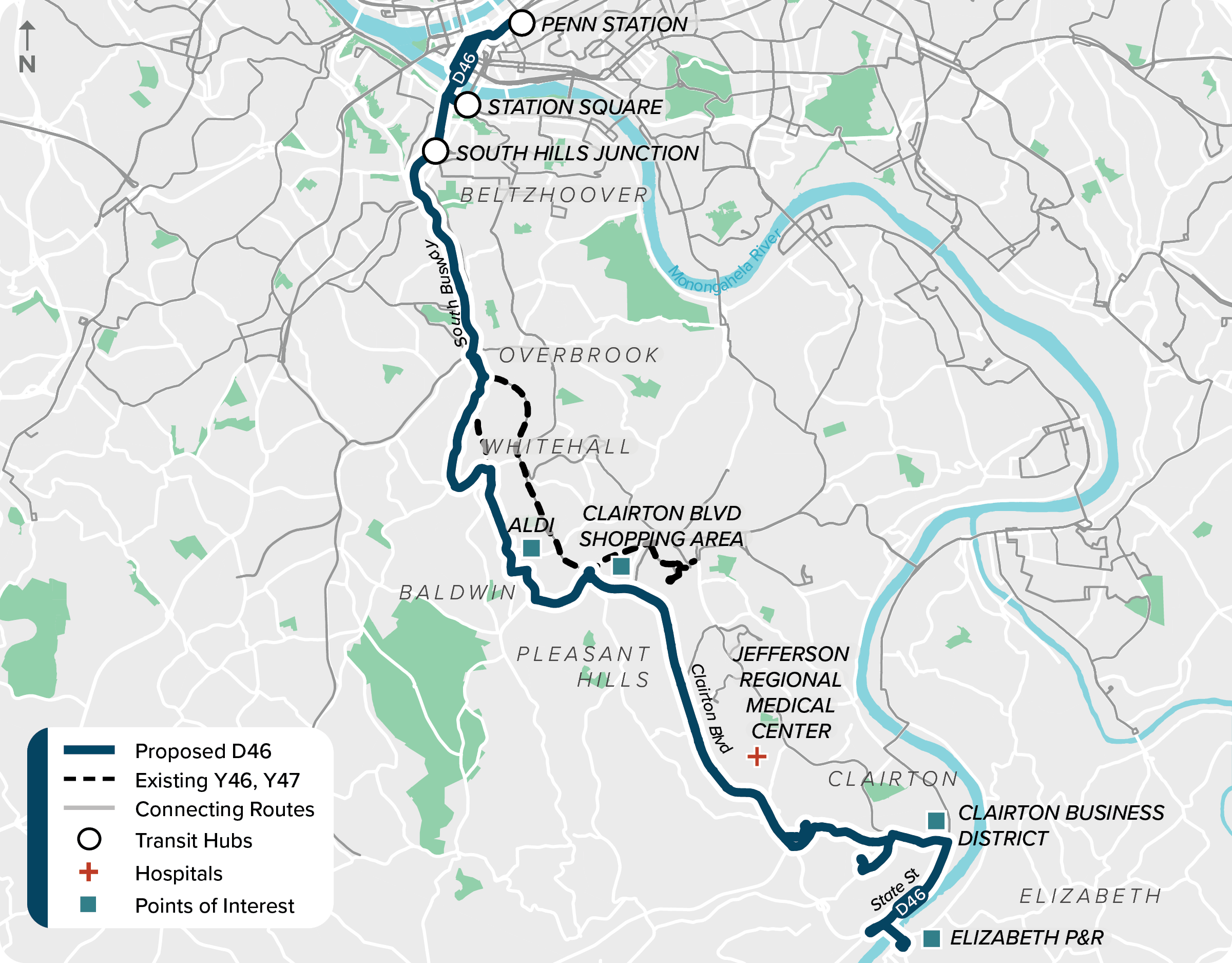 Proposed (D46): Map of proposed modified D46 route
