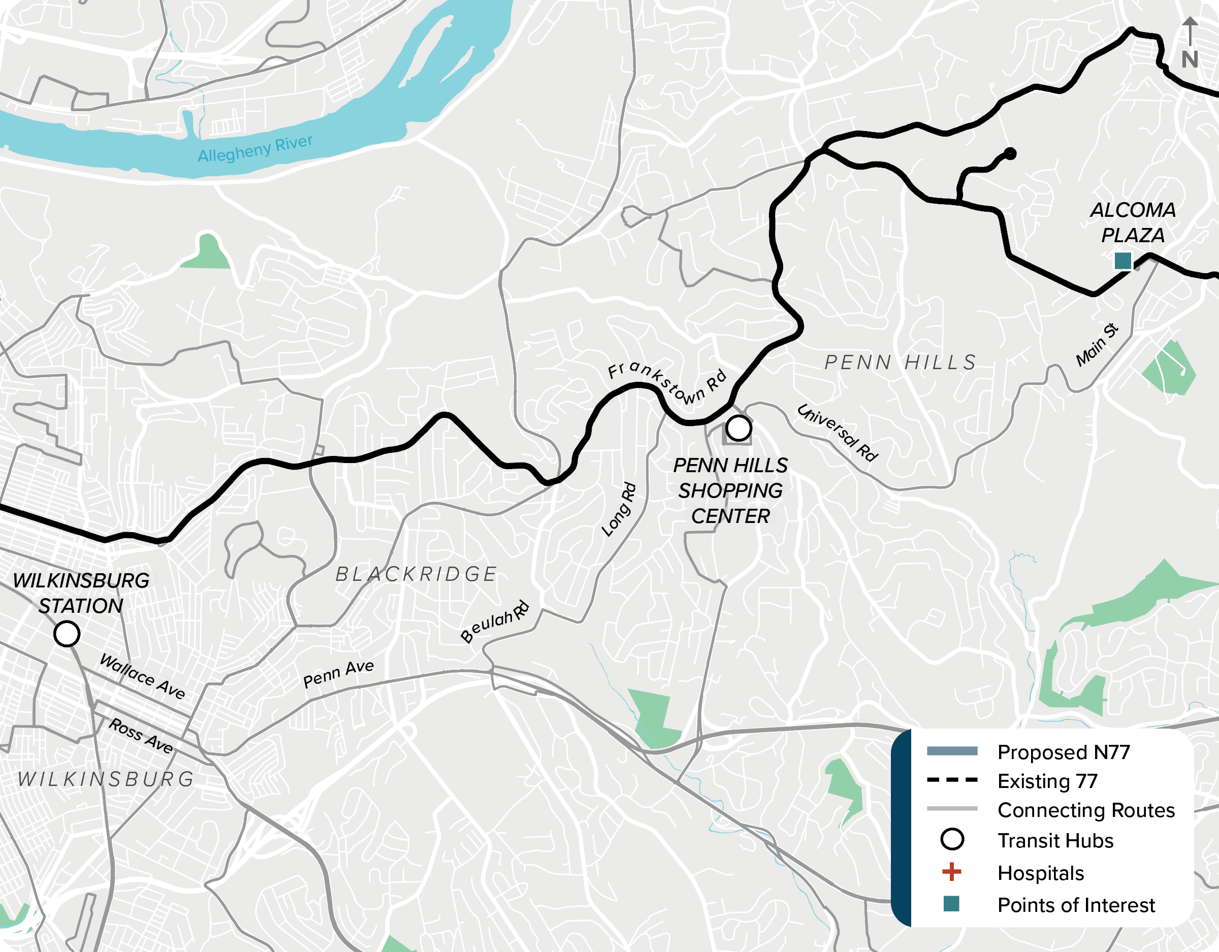 Existing (77): Map of current route 77