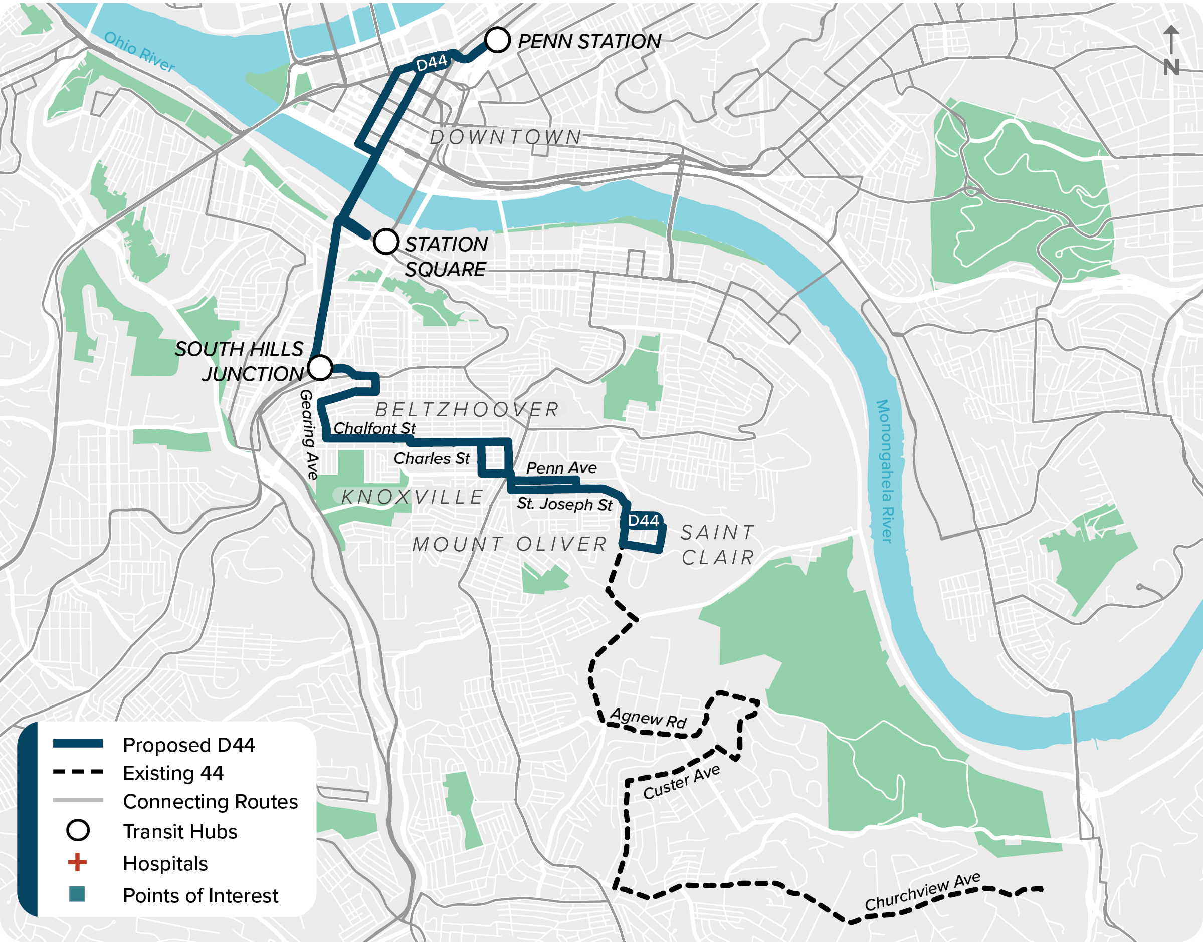Proposed (D44): Map of proposed modified D44 route