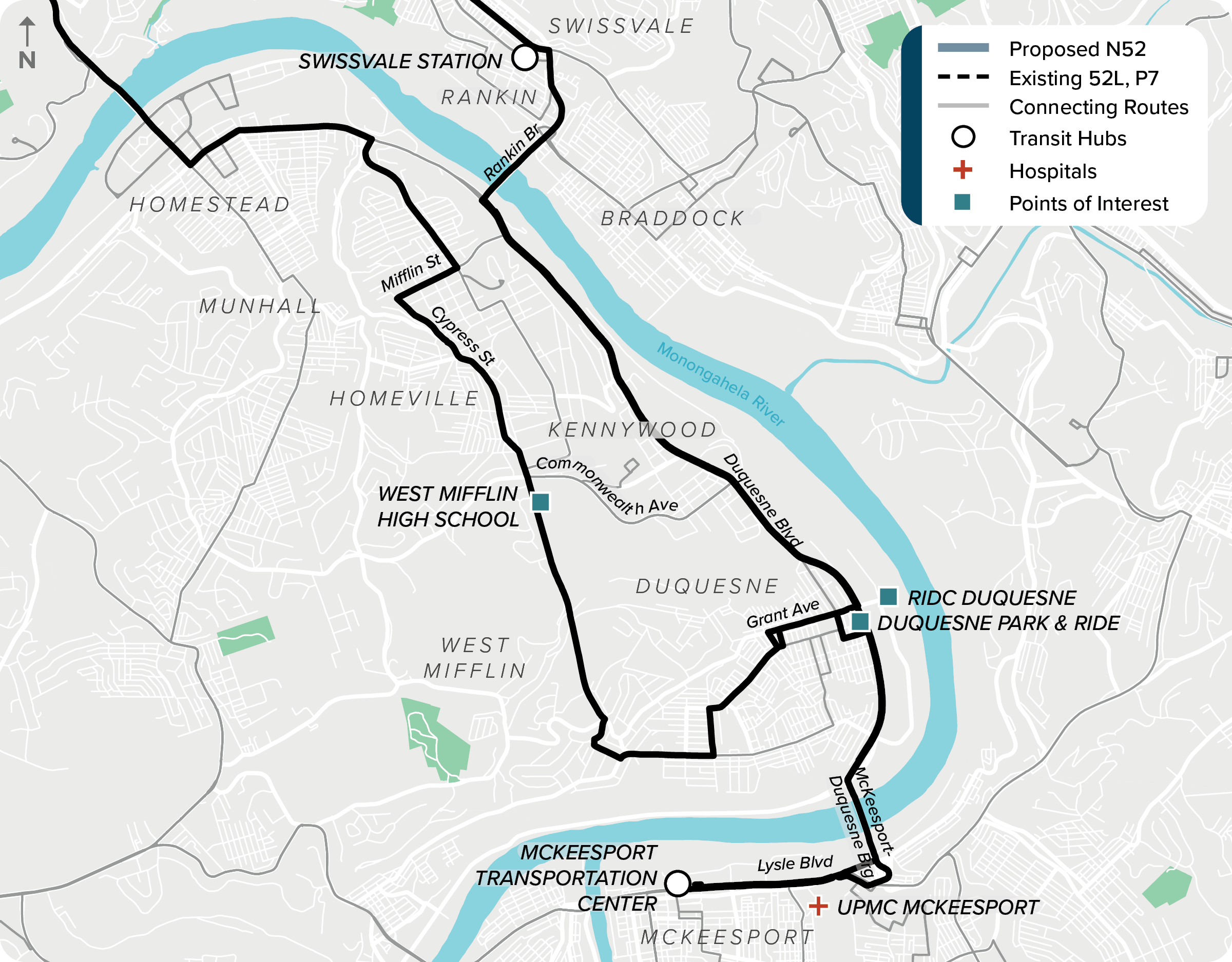 Existing (52L, P7): Map of current route 52L, P7