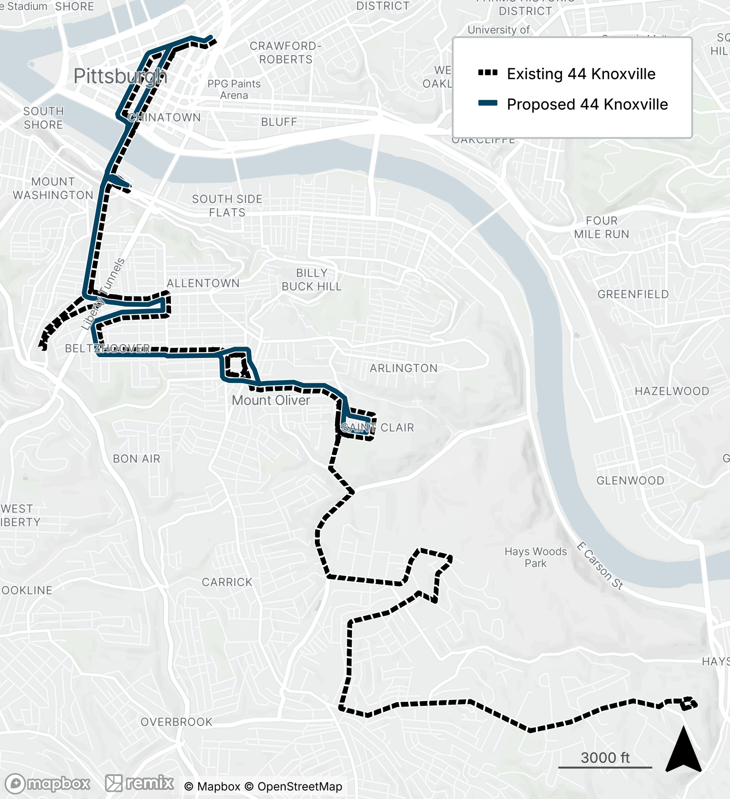 Map of the proposed bus line refresh route 44