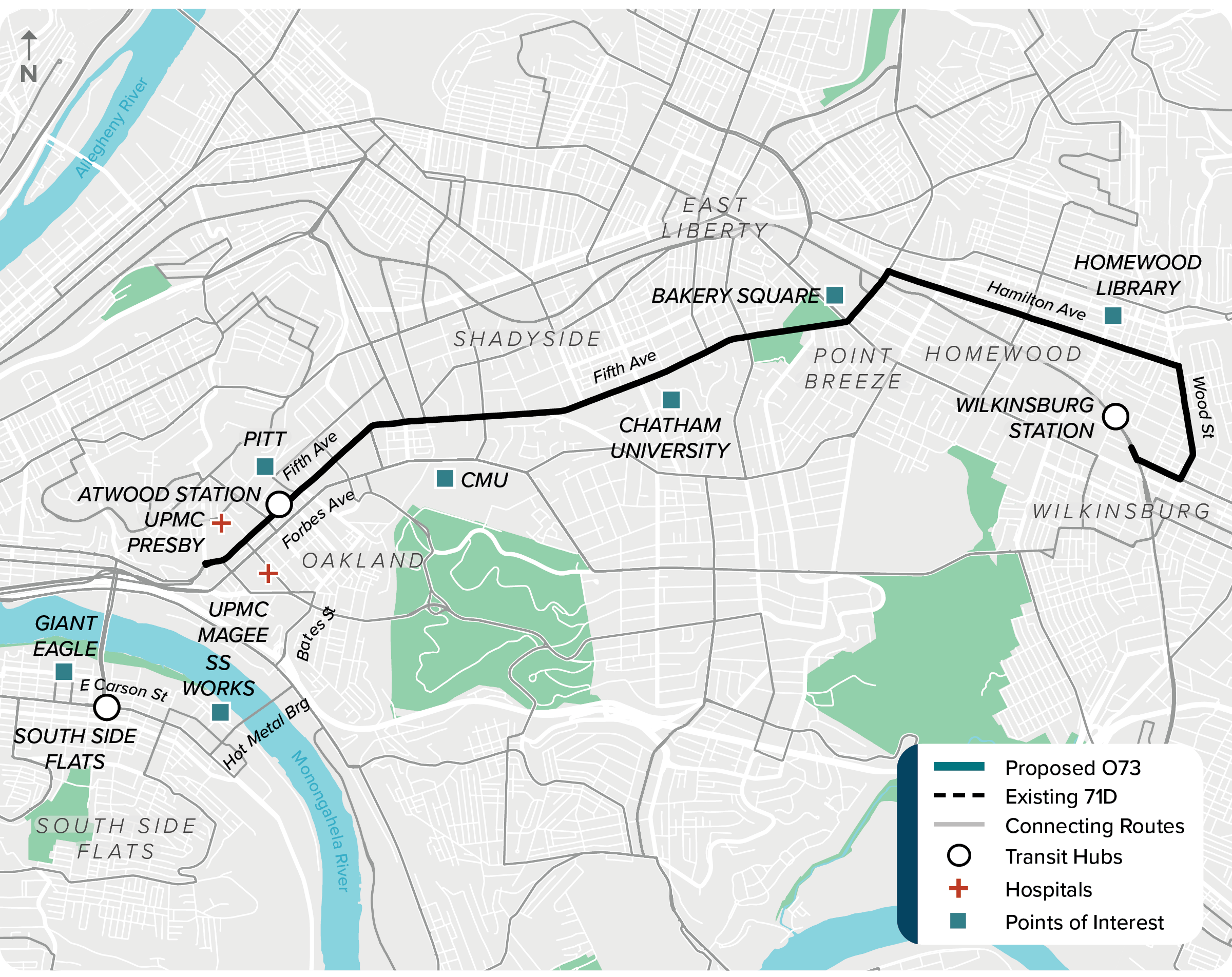 Existing (71D): Map of current route 71D