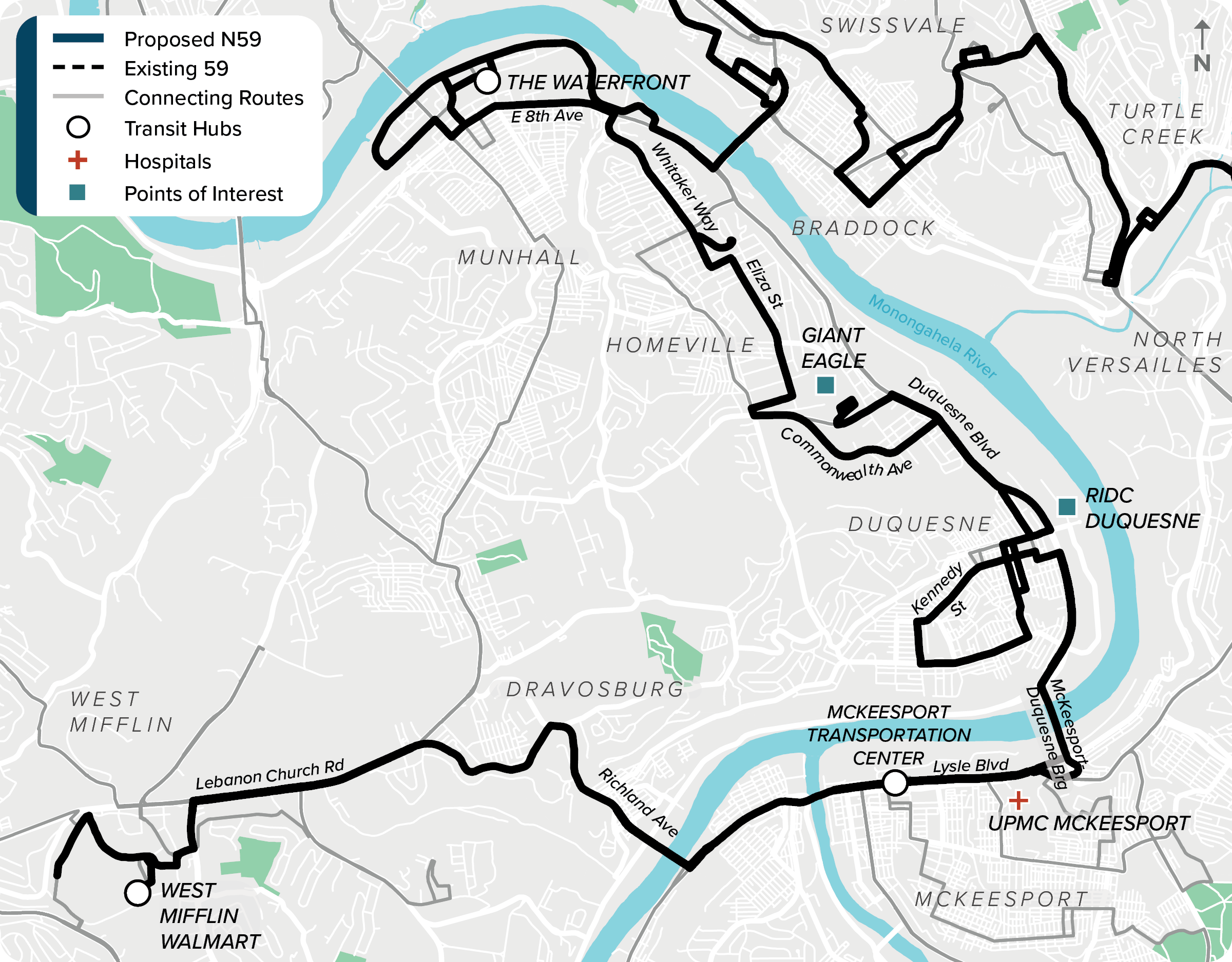 Existing (59): Map of current route 59