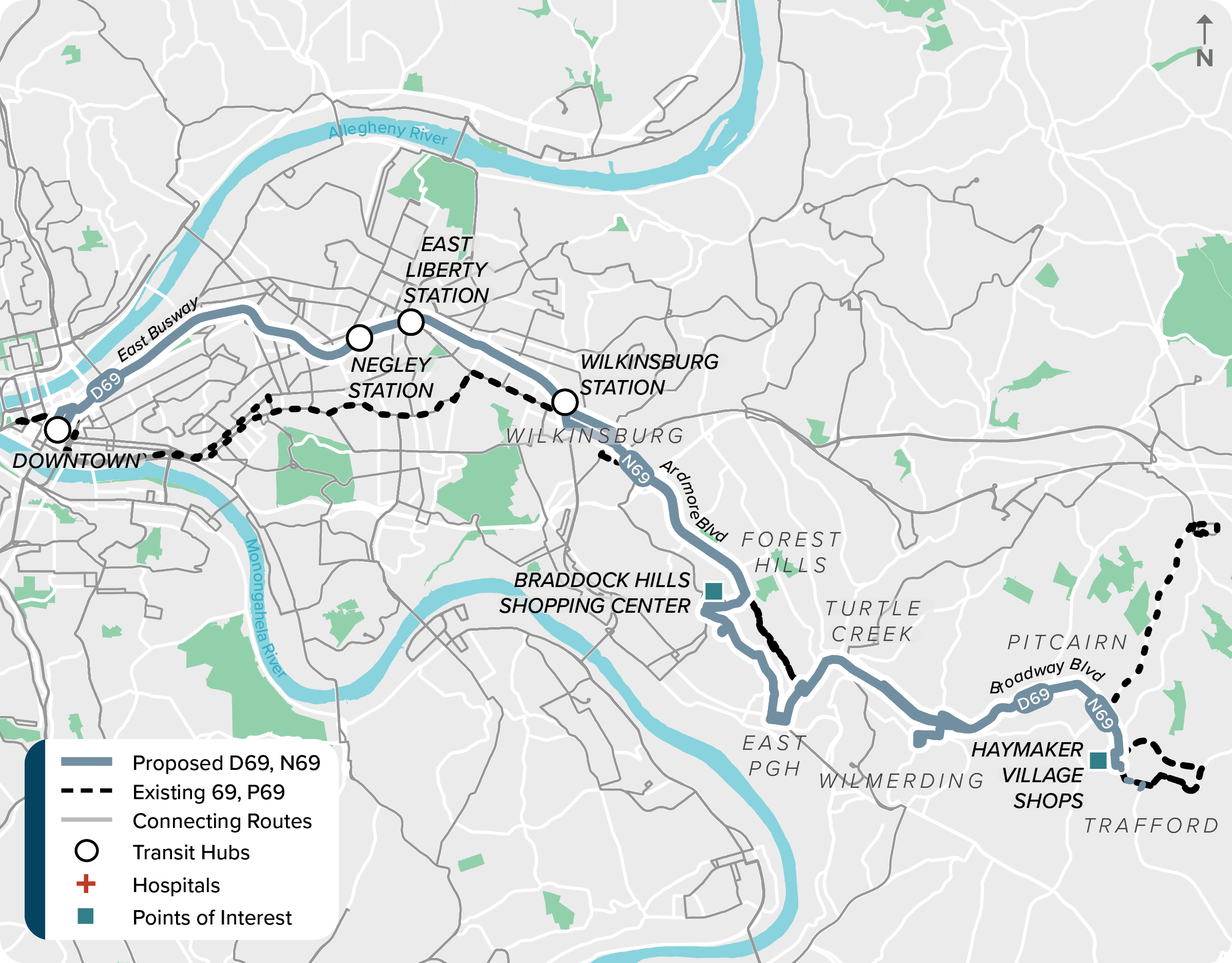 Proposed (D69): Map of proposed modified D69 route